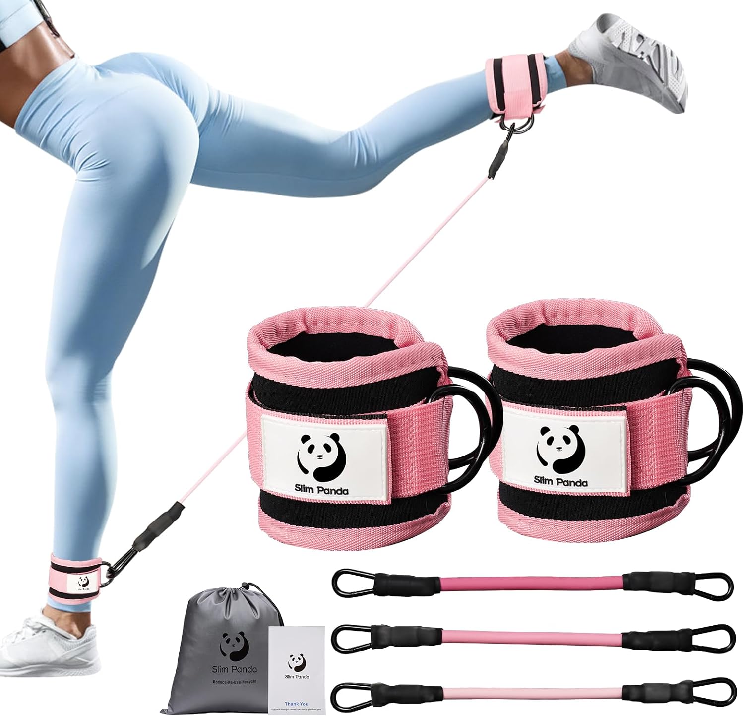 Slim Panda Ankle Resistance Bands with Cuffs,Leg Resistance Bands for Booty Workout Equipment for Kickbacks Hip Fitness Training - Image 2