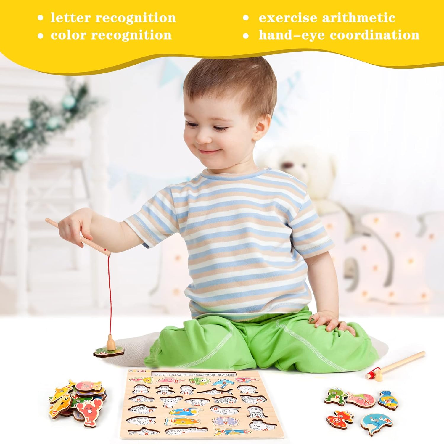 NASHRIO Magnetic Wooden Fishing Game Toy for Toddlers, Alphabet Fish Catching Games Puzzle with Letters, Preschool Learning ABC Educational Toys for 3 4 5 6 Years Old Girl Boy Kids - Image 7