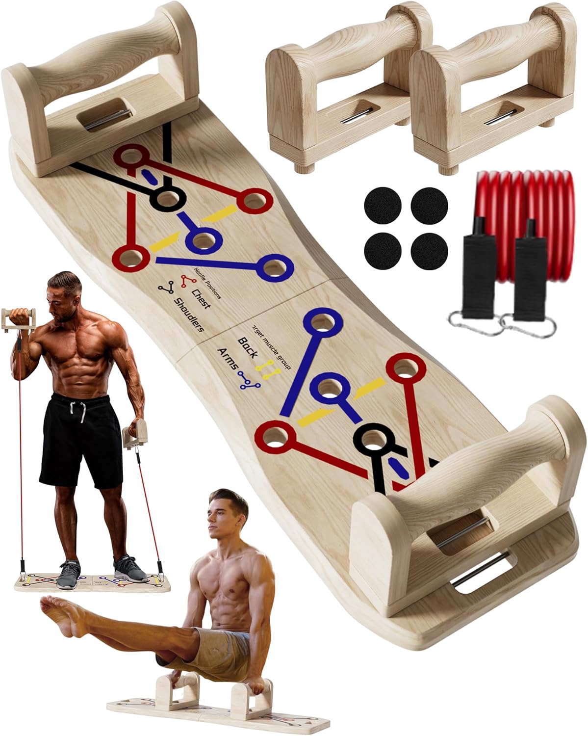 Foldable Push Up Board with Resistance Bands- Eco-Friendly Wooden Multi-Functional Portable Push Up Bar for Fitness, Professional Strength Training Equipment for Men & Women at Home Gym - Image 2
