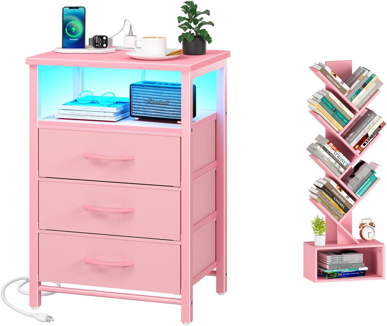 Yoobure Tree Bookshelf, Night Stand with Charging Station - Image 2