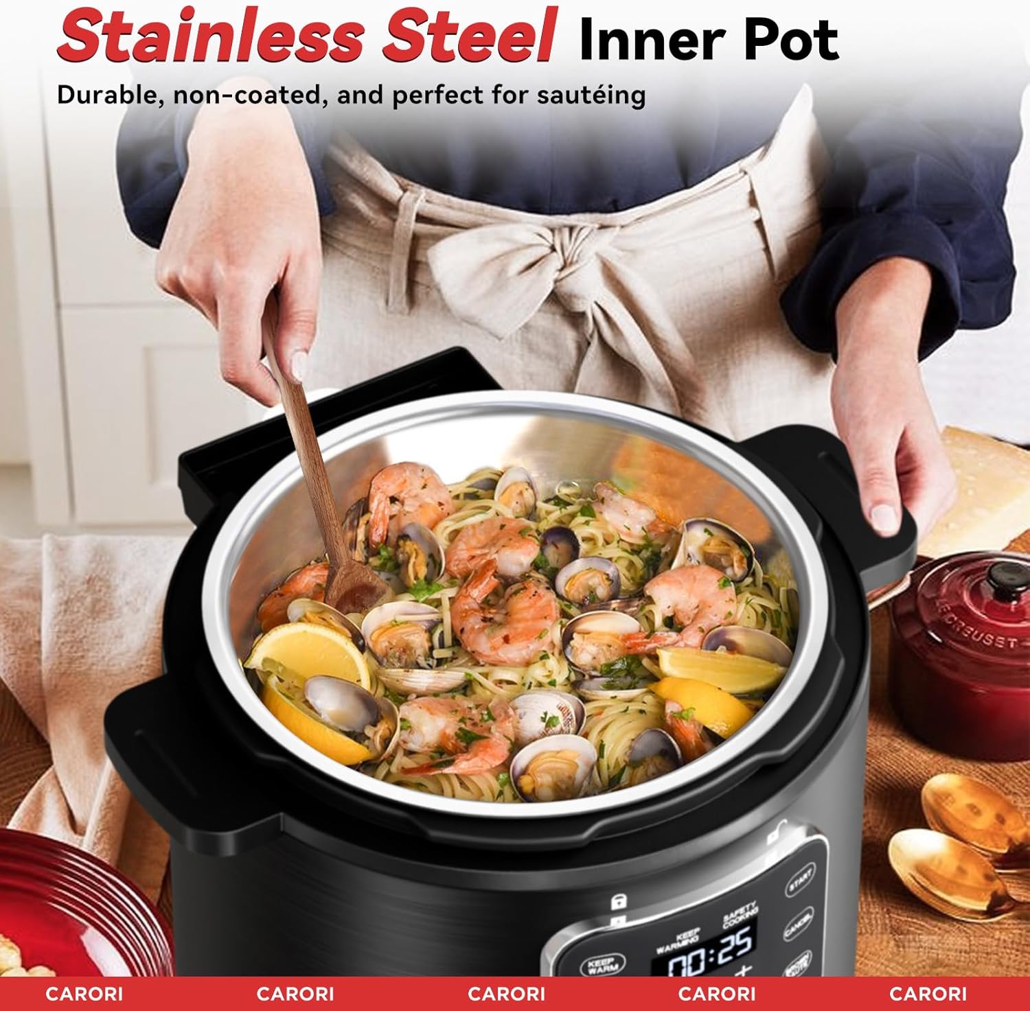 9-in-1 Electric Pressure Cooker 6 Qt, Stainless Steel Inner Pot, Programmable 12 Multi-Function Cooker with Safe Vent Design, Rice Cook, Slow Cook, Sous Vide, Sauté, Warmer & Sterilizer, Black - Image 6