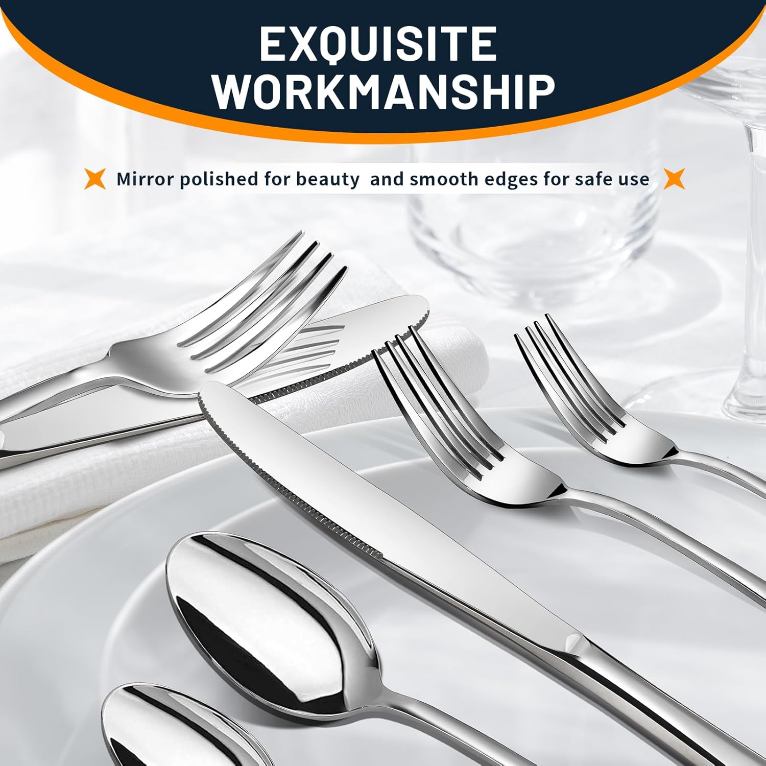 Silverware Set, 40 Piece Stainless Steel Cutlery Sets for 8, Heavy Duty Flatware, Mirror Polished Forks Spoons and Knives Set, Reusable Utensils for Home Kitchen, Dishwasher Safe - Image 3