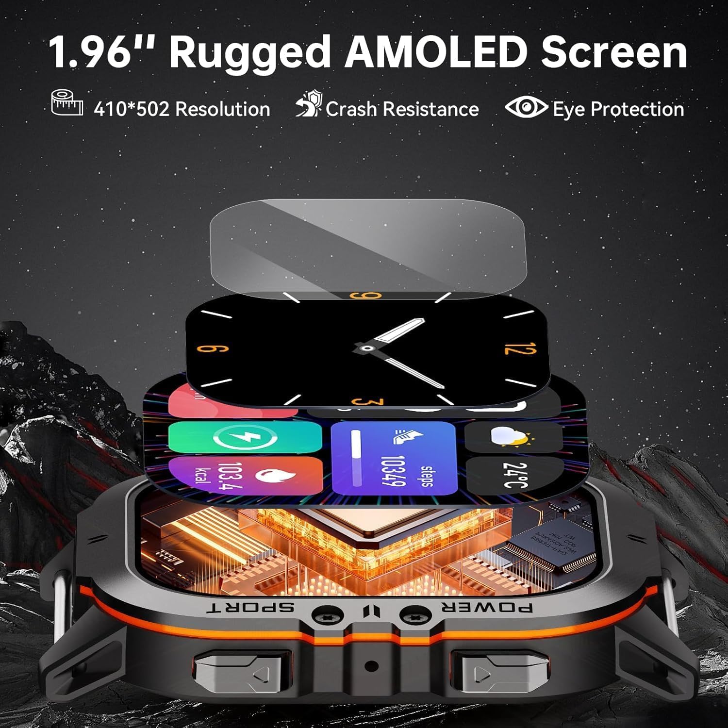 OUKITEL Military Smart Watch for Men, Answer/Make Calls Smart Watch for Android iOS,1.96" Outdoor Sports Fitness Tracker Heart Rate/Sleep Monitor, Fitness Tracker 120+ Sport Modes for IP68 Waterproof - Image 9