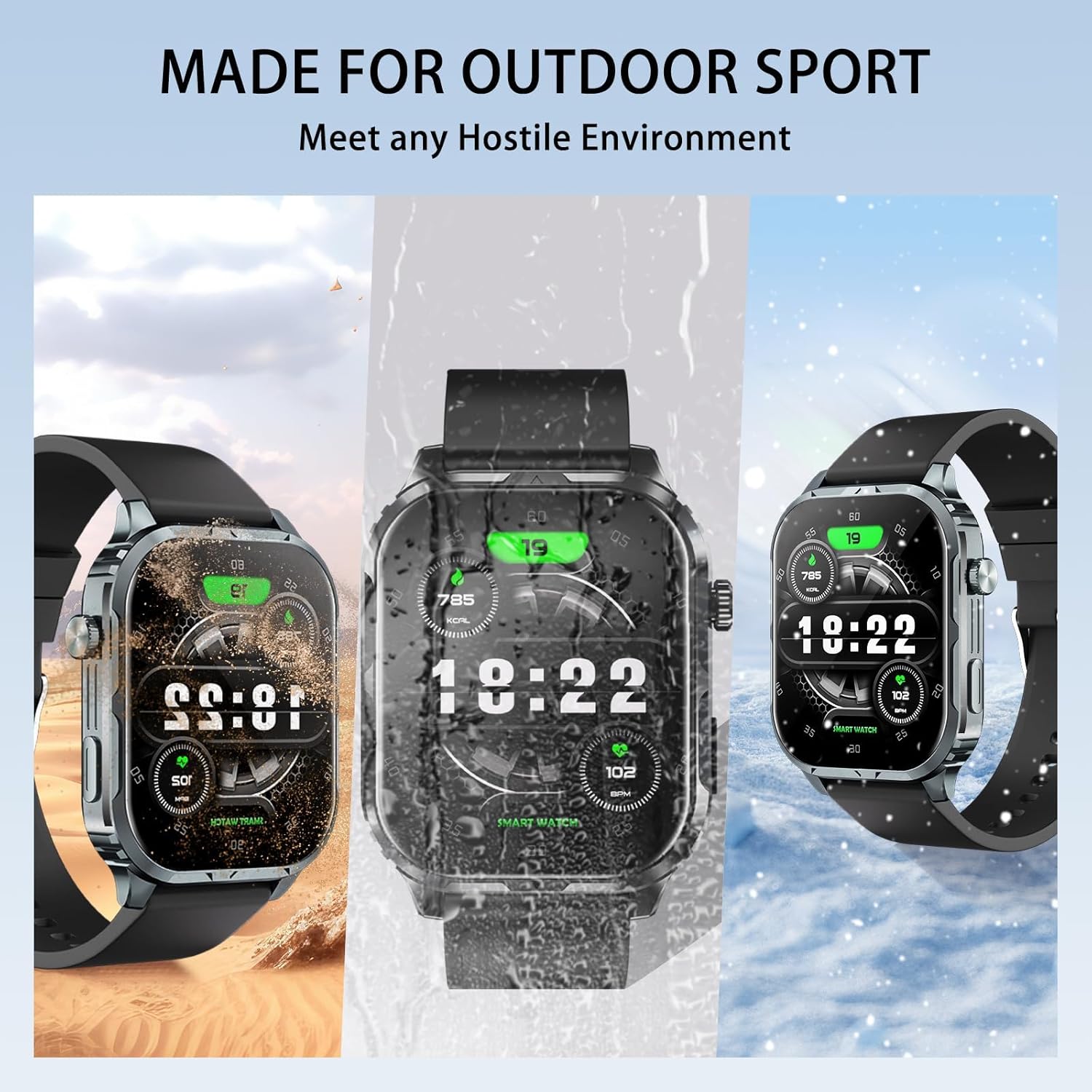 Smart Watch for Men Women with 2.1" HD Screen Military Watches, Call & Text for Android iOS, Heart Rate & Activity Tracker, IP68 Waterproof, 100 Sport Modes - Image 8