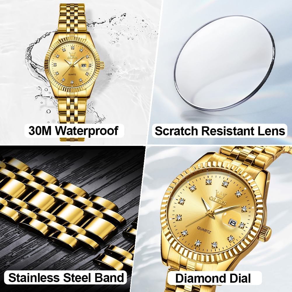 OLEVS Women's Stainless Steel Watch, Small Face Vintage Gold Silver Two Tone Analog Womens Quartz Watch, Casual Waterproof Luminous Calendar Date Ladies Watches - Image 6