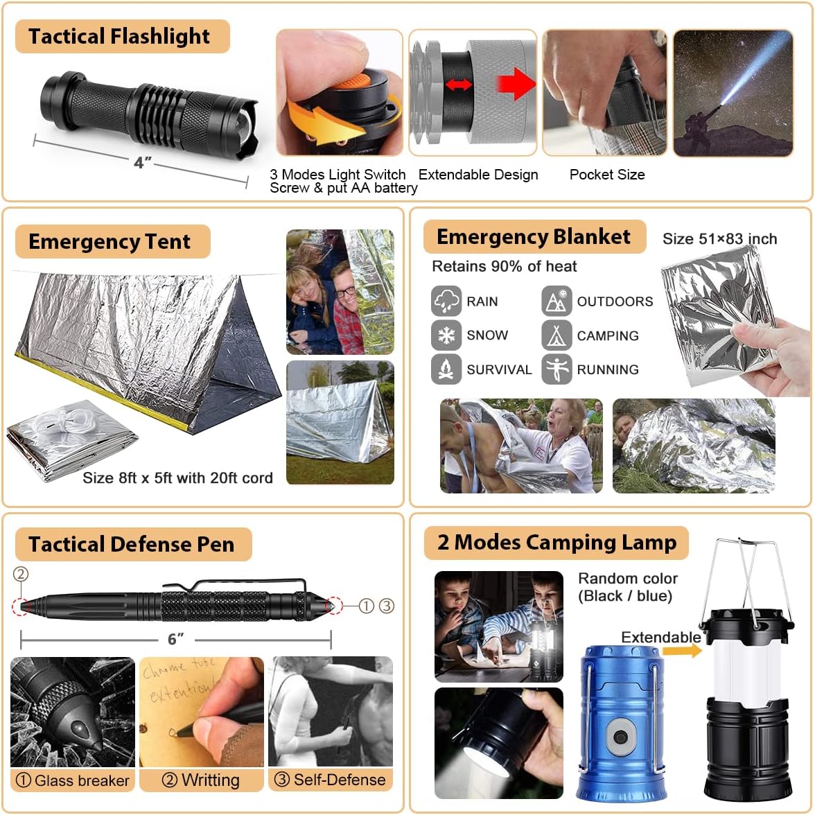 Survival Kit, 250Pcs Survival Gear First Aid Kit with Molle System Compatible Bag and Emergency Tent, Emergency Kit for Earthquake, Outdoor Adventure, Hiking, Hunting, Gifts for Men Women - Image 5