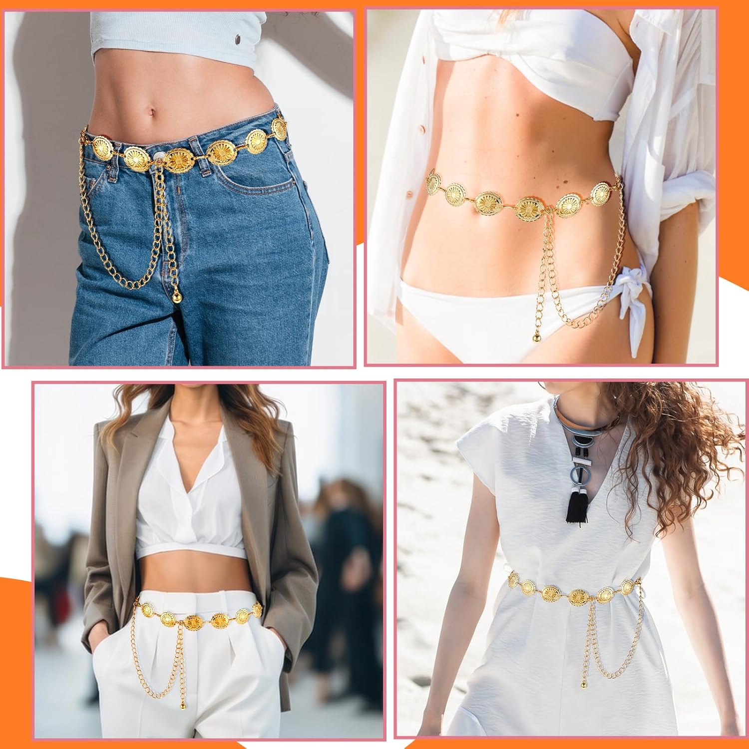 Metal Concho Belt, Silver Country Chain Belt Boho Waist Chain Country Concert Outfit Western Belt for Women Dress Jean - Image 5
