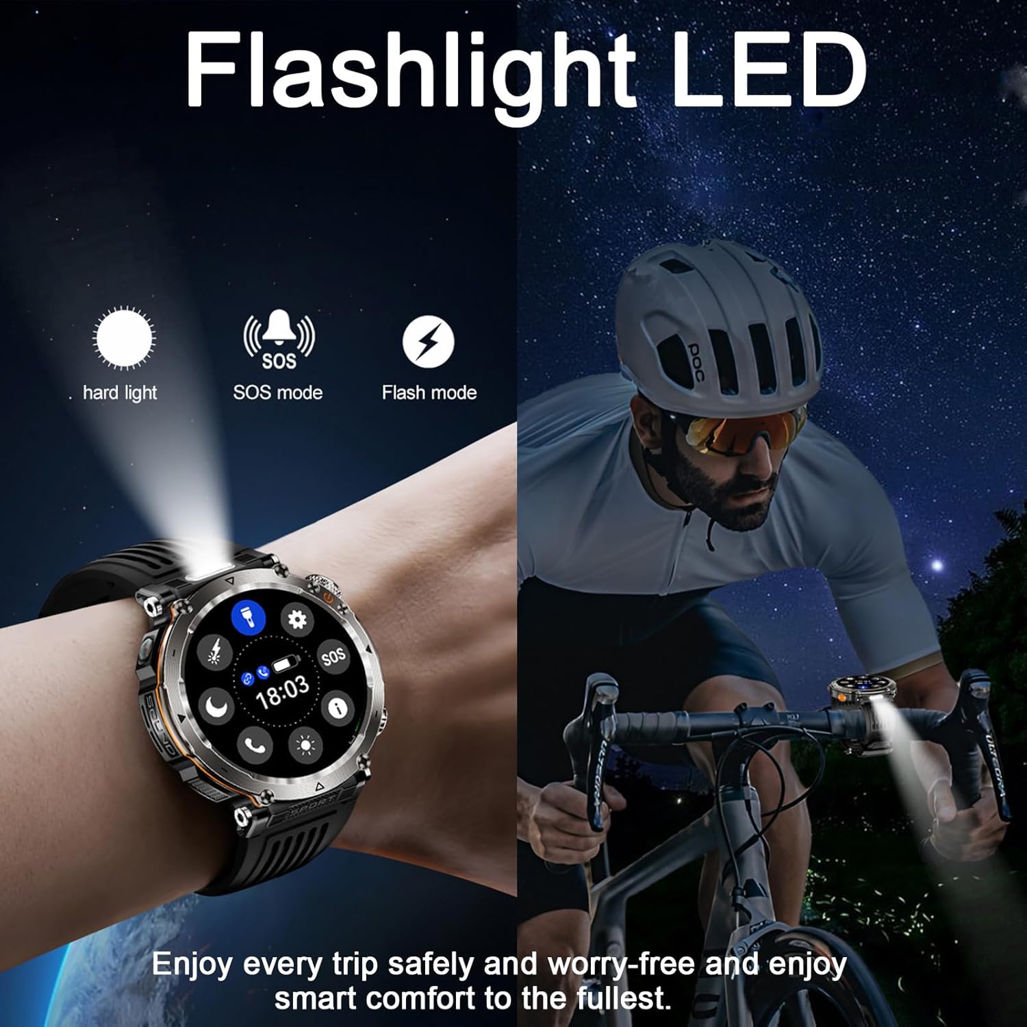 Military Smart Watches for Men, Smartwatch Sport LED Flashlight Outdoor Compass Bluetooth Answer/Dial Call 1.7" Fitness Tracker 600 mAh Large Battery Two Straps for Android/iOS - Image 6