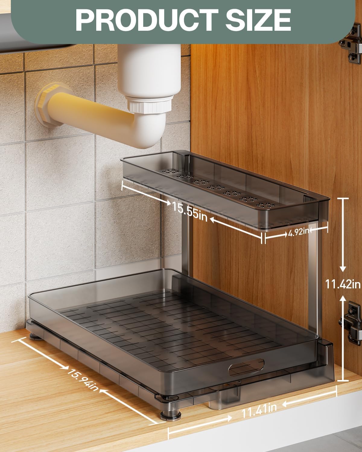 Under Sink Organizer and Storage, 2 Tier Sliding Under Sink Shelf, L Shaped Pull Out Cabinet Basket Organizer, Multi-Purpose Slide Out Organizer Rack for Bathroom, Kitchen - Image 10