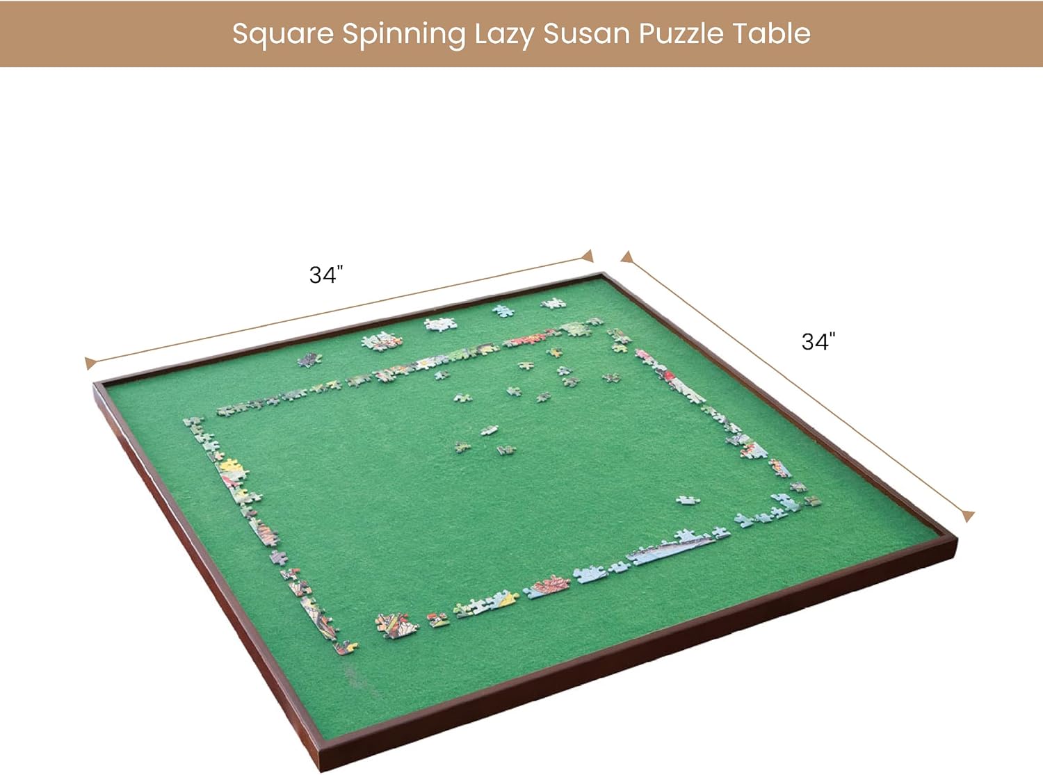 Bits and Pieces Rotating Puzzle Board with Lazy Susan, Portable 1500 Piece Jigsaw Puzzle Table with Fabric Lining, Measures 34" x 34" - Image 3