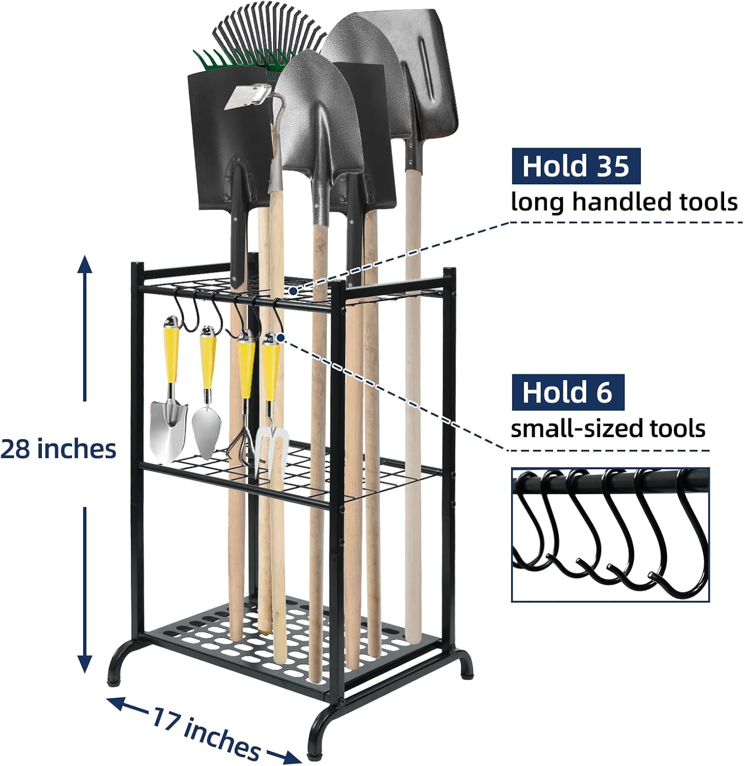 Garden Tool Organizer and Storage, Yard Tool Organizer for Garage Up to 41 Tools, 3-tire Yard Tool Holder Holding Long Handled Tools for Shed Garden Outdoor - Image 5