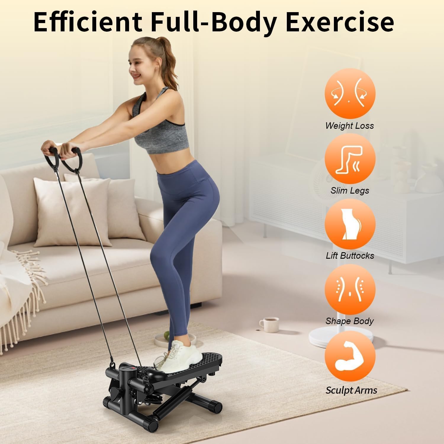 Mini Stepper for Home Workout with Resistance Bands & LCD Display - 300LB Capacity, Quiet Stair Climber Machine for Small Spaces, Cardio & Fat Burning - Image 4