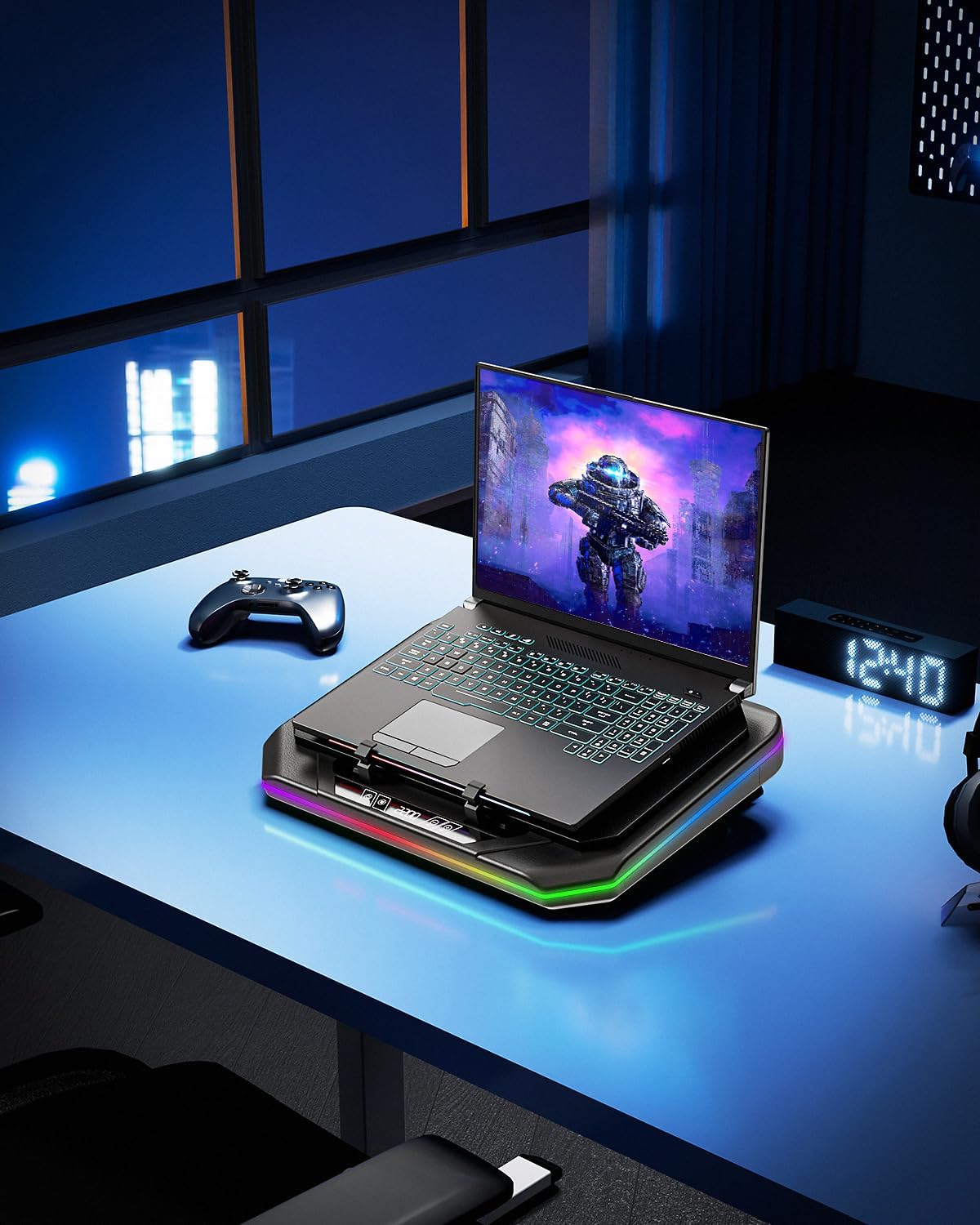 MOUNT PRO Gaming Laptop Cooling Pad, RGB Laptop Cooler Stand with Powerful Turbofan (3500 RPM), Height Adjustable Laptop Fan Cooling Pad for 13-19 Inches Notebook, with Sealed Foam, Touch Control - Image 10