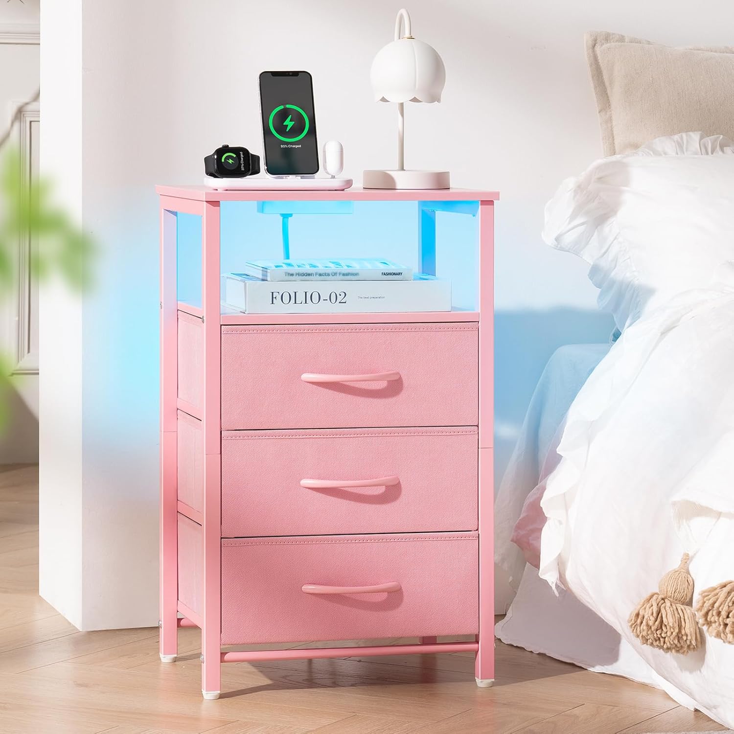 Yoobure Tree Bookshelf, Night Stand with Charging Station - Image 3