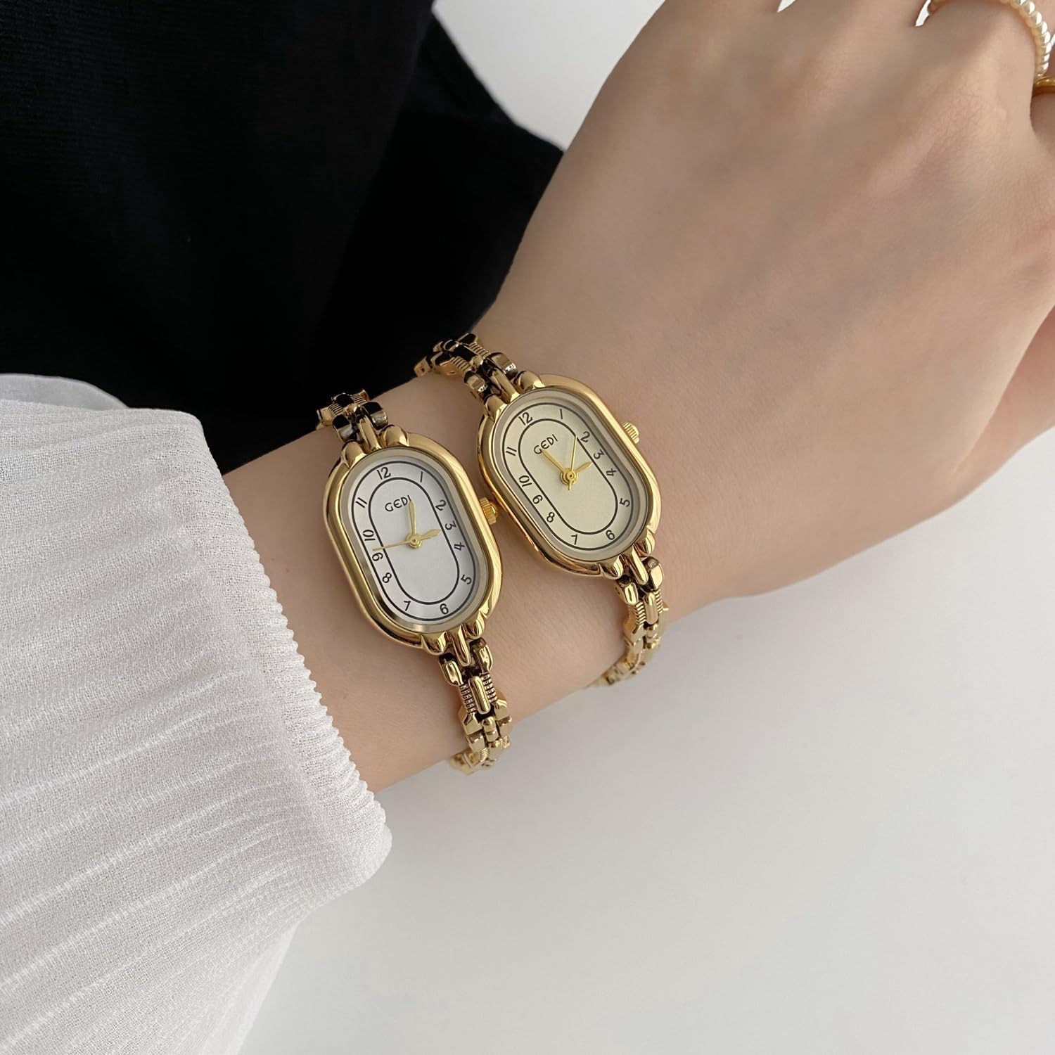 FANMIS Women's Vintage Oval Watches Luxury Minimalism Bracelet Small Gold Watch Ladies Analog Waterproof Watch Fashion Bangle Bracelet Dress Watch with Stainless Steel Band - Image 6