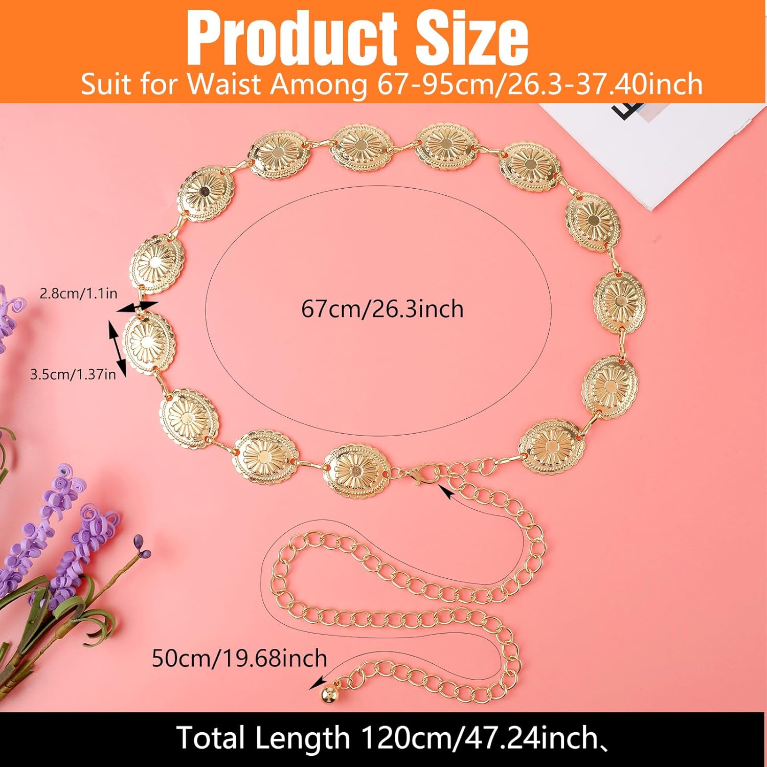 Metal Concho Belt, Silver Country Chain Belt Boho Waist Chain Country Concert Outfit Western Belt for Women Dress Jean - Image 6
