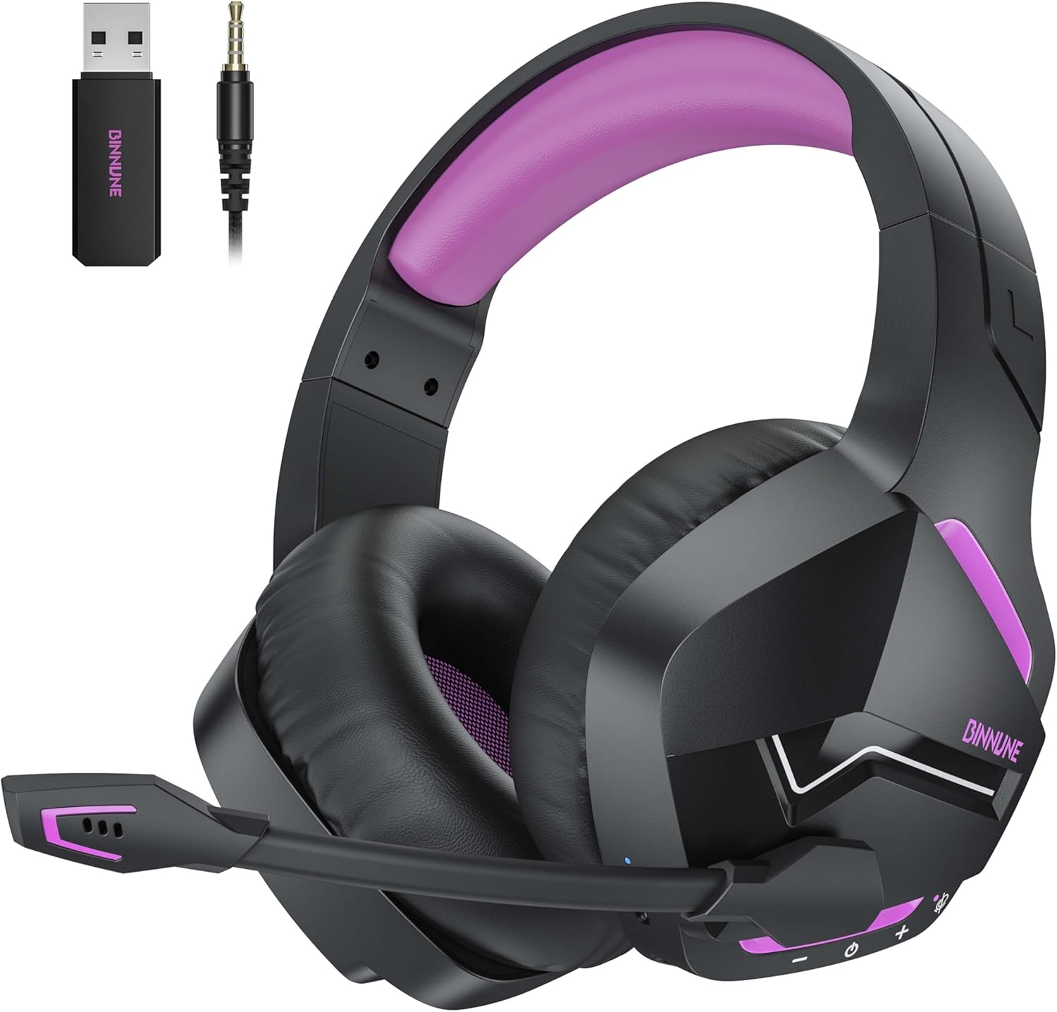 BINNUNE Wireless Gaming Headset with 2.4GHz for PS5, PS4, PC, FPS Gamers, 120Hrs+ Bluetooth 5.3 Gaming Headsets with Noise Canceling Mic, 50MM Gaming Headphones for Laptop, Mobile, Mac - Image 2