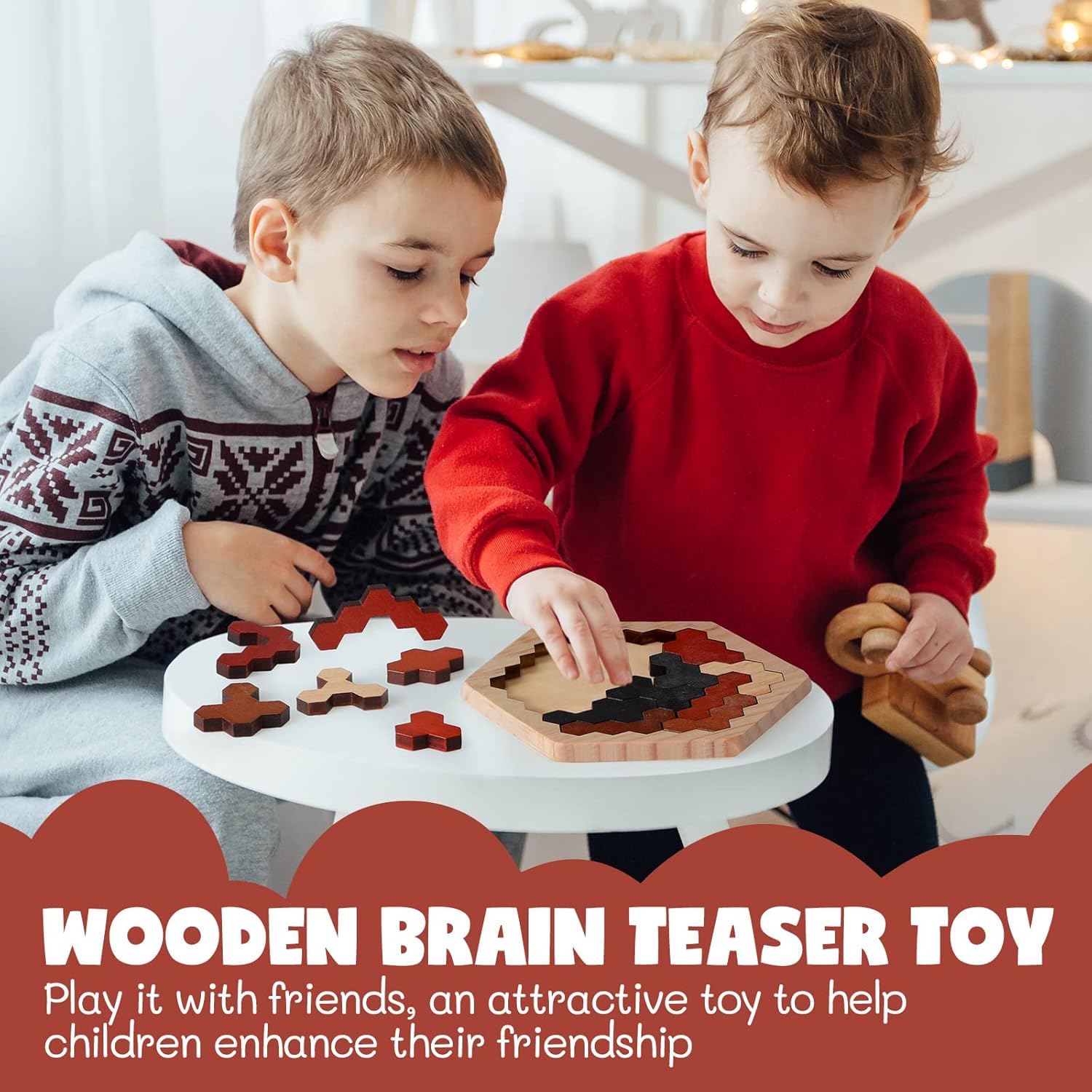 Yunsailing 3 Pack Hexagon Tangram Puzzles Wooden Brain Survivor Puzzles for Adult Russian Blocks Hexagon Tangram Brain Teaser Wood Geometric Jigsaw Challenge Intelligence Teasers Logic Mind Game - Image 5