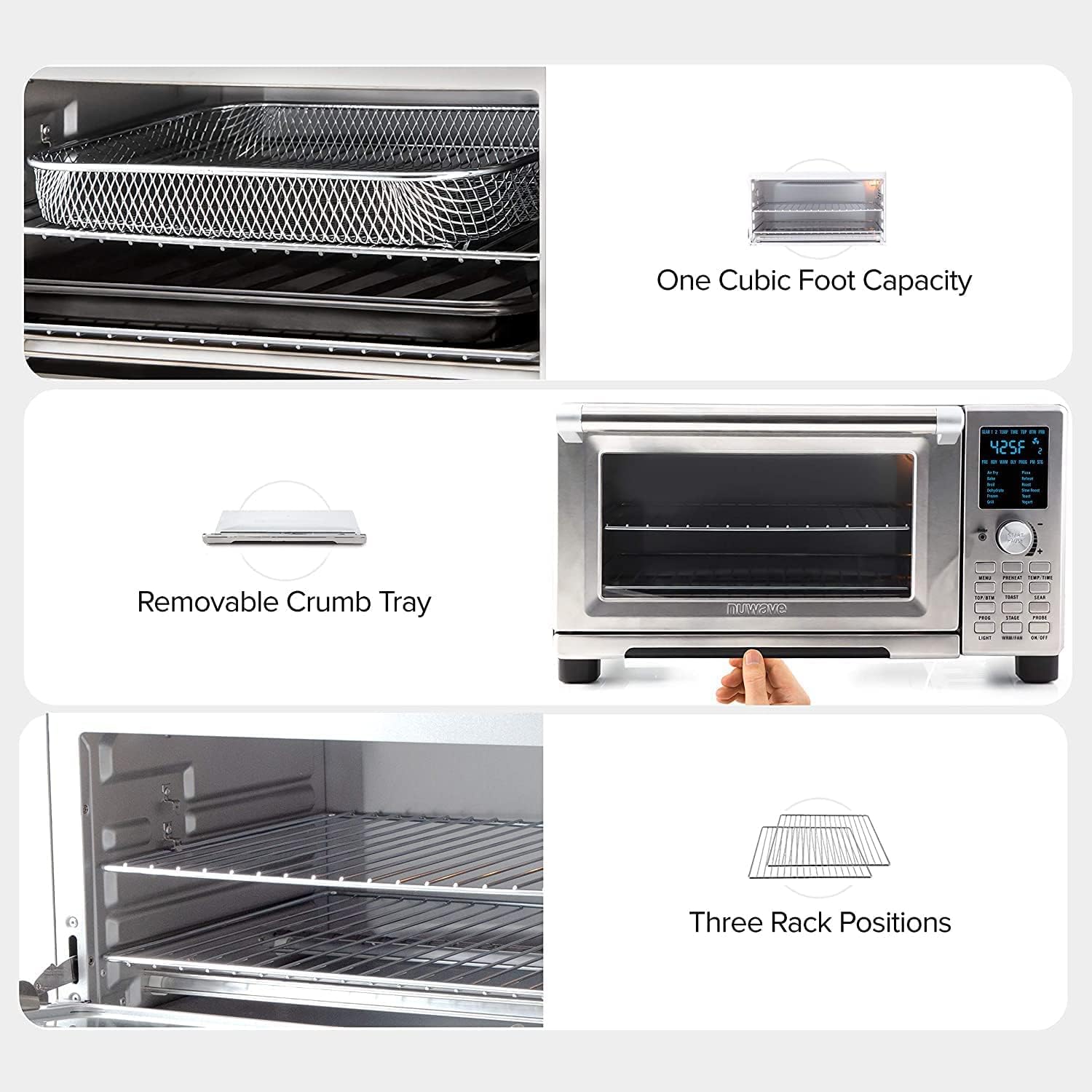 Nuwave Bravo Air Fryer Toaster Smart Oven, 12-in-1 Countertop Convection, 30-QT XL Capacity, 50°-500°F Controls, Top and Bottom Heater Adjustments 0%-100%, Brushed Stainless Steel Look (Renewed) - Image 7