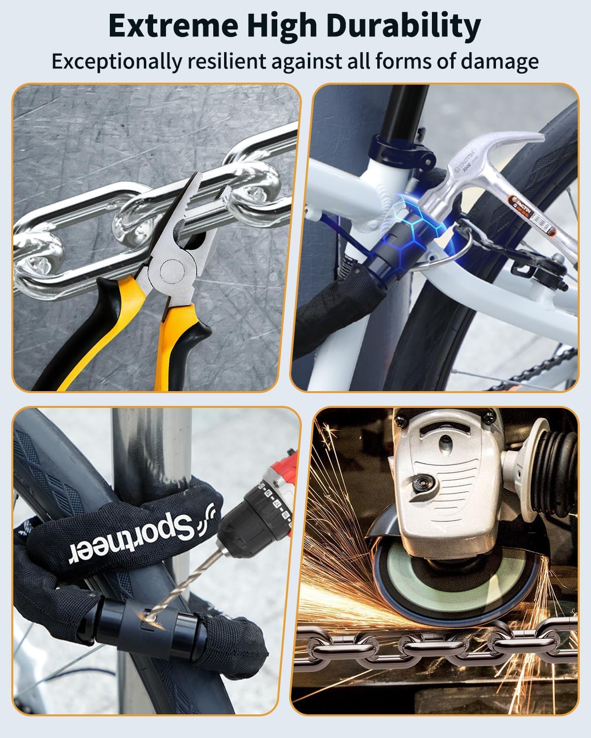 Sportneer Bike Lock: 8mm Thick High Security Anti Theft Bike Chain Lock with 2 Keys- 3.2/4ft Long Heavy Duty Anti-Cut Bicycle Lock for Bike, Motorcycle, Bicycle, Door, Gate, Fence, Grill - Image 7