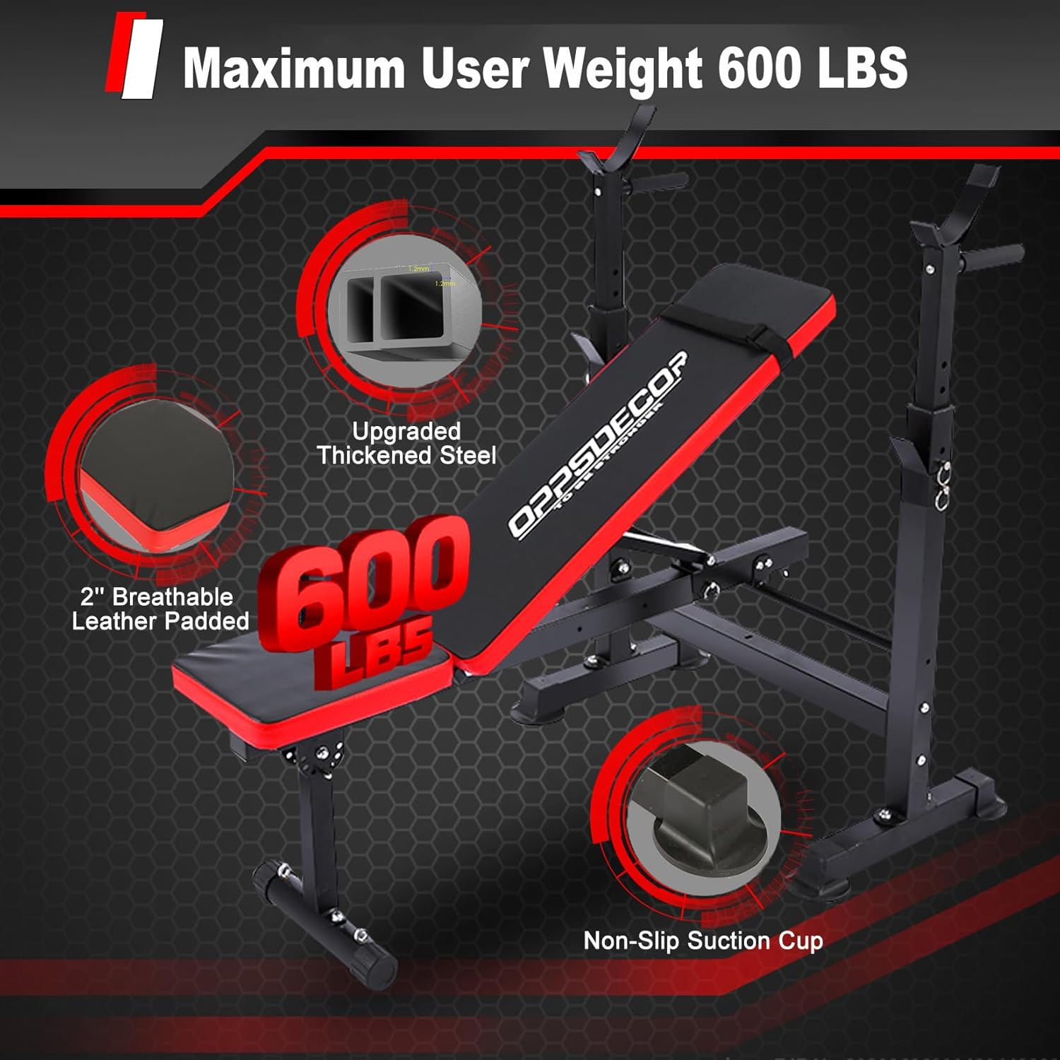 OPPSDECOR 6 in 1 660lbs Weight Bench Set with Squat Rack, Bench Press Set with Barbell Rack, Adjustable Incline Strength Training Workout Bench with Leg Developer Preacher Curl for Home Gym PXZXYX1 - Image 7