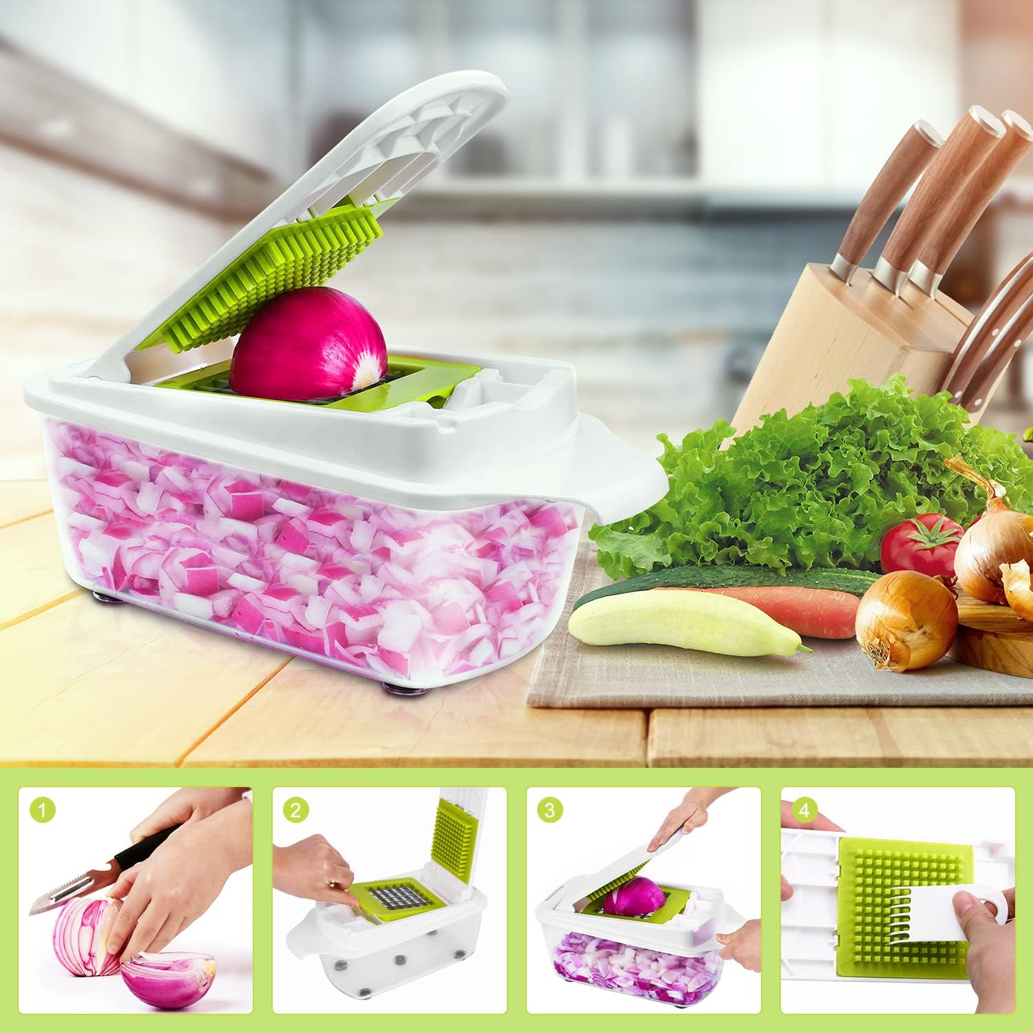 Food Dicer Chopper 5 Blades, Onion Dicer Chopper, Kitchen Chopper, Fruit and Veggie Chopper for Vegetables Chopper, Food Prep Chopper, Light Green - Image 8