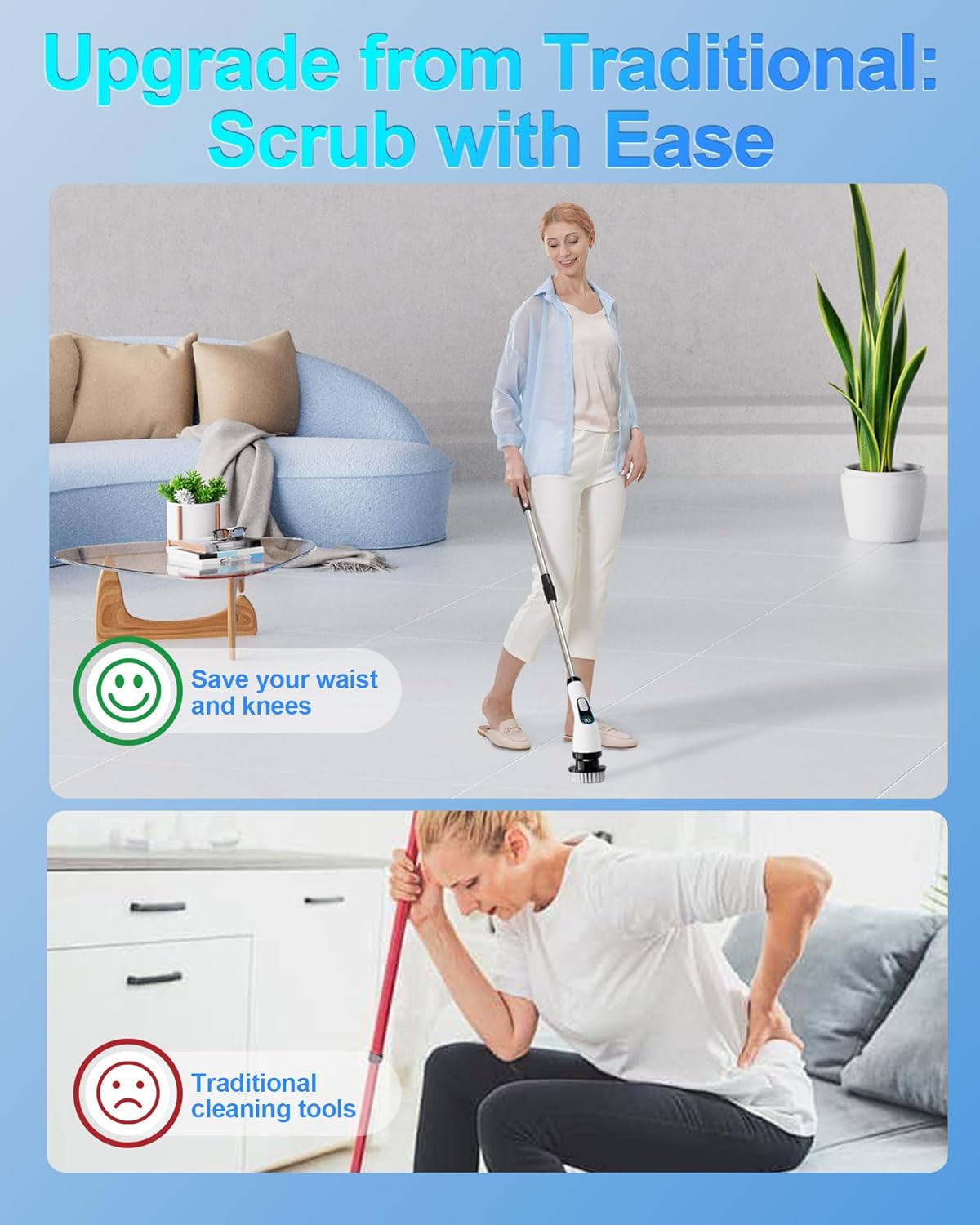 Electric Spin Scrubber Cleaning Bathroom: Shower Cleaner Brush, Cordless Power Scrubber with LED Display for Tub Tile and Floor - Image 7