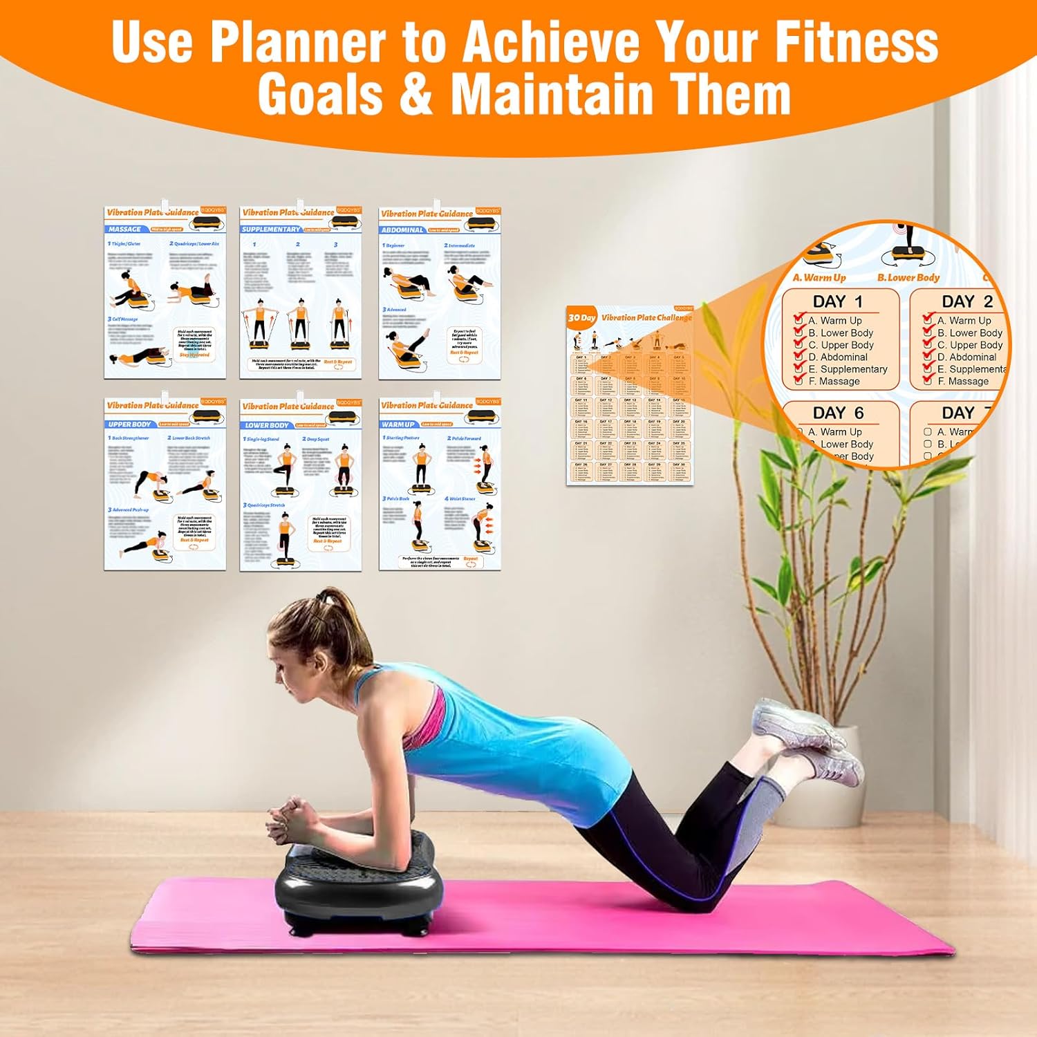 Vibration Plate Exercise Machine Poster - 6 Workout Guidance & 2 Pcs Planner, Comprehensive Whole Body Wave Vibrating Workout Chart - Image 7