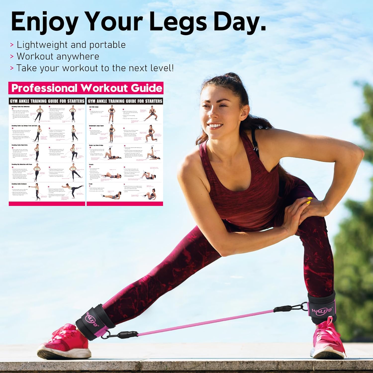 WALITO Ankle Resistance Bands with Cuffs, Exercise Bands for Legs and Butt, Booty Workout Equipment for Kickbacks and Hip Fitness Training - Image 6
