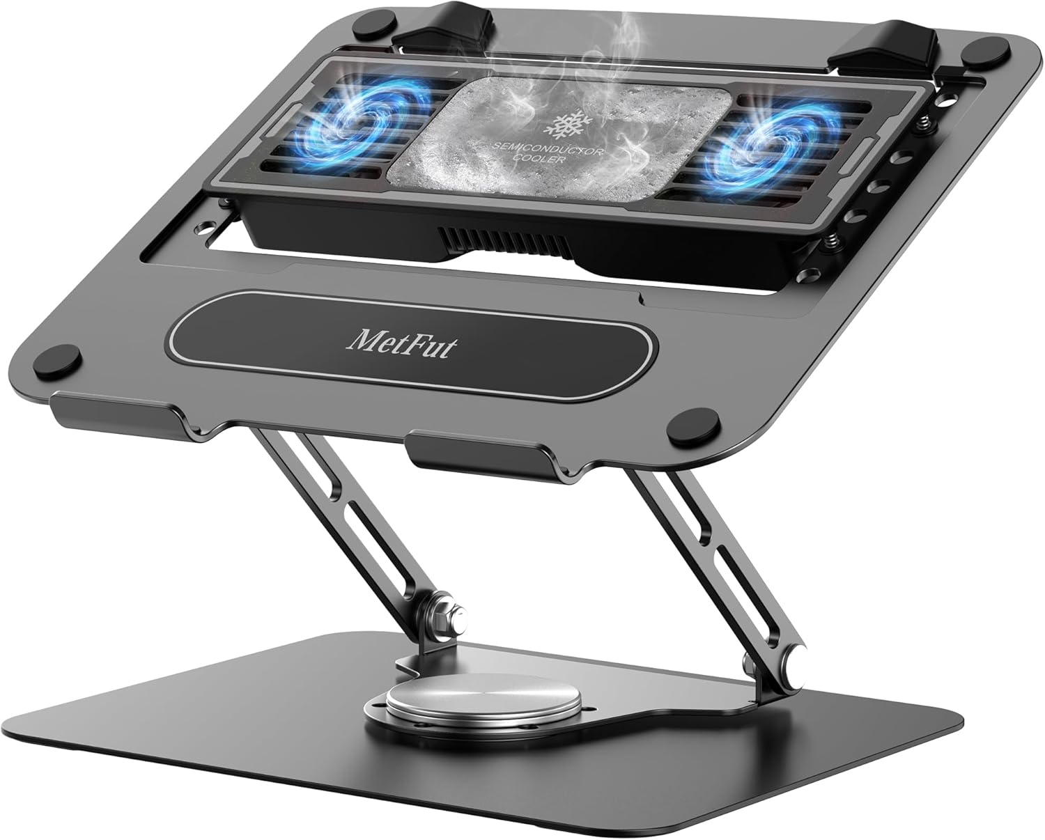 Laptop Cooling Stand with Detachable Thermoelectric Cooler, Adjustable Height & Angle, 360 Rotation Base, Carbon Steel Framework, Ultra-Quiet & Super Sturdy for up to 16” Laptop (Black) - Image 2