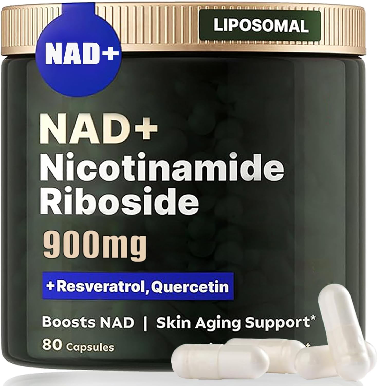 NAD+ Supplement, Liposomal Nicotinamide Riboside, Resveratrol Quercetin, NMN Supplement Alternative for Anti-Aging, Energy, Focus, for Women and Men, 80 Capsules - Image 2