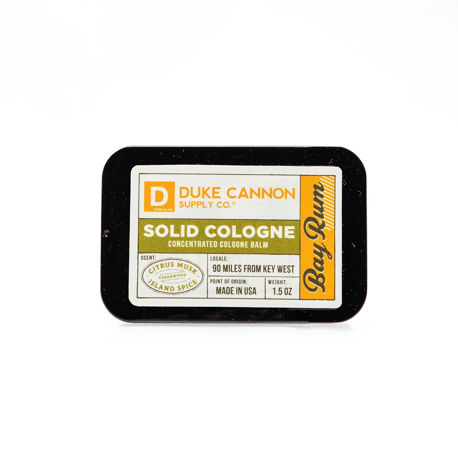 Duke Cannon Supply Co. Solid Cologne for Men Bay Rum (Citrus Musk, Cedarwood, Island Spice) - Concentrated Balm, Travel-Friendly Convenient Tin, 1.5 oz - Image 8