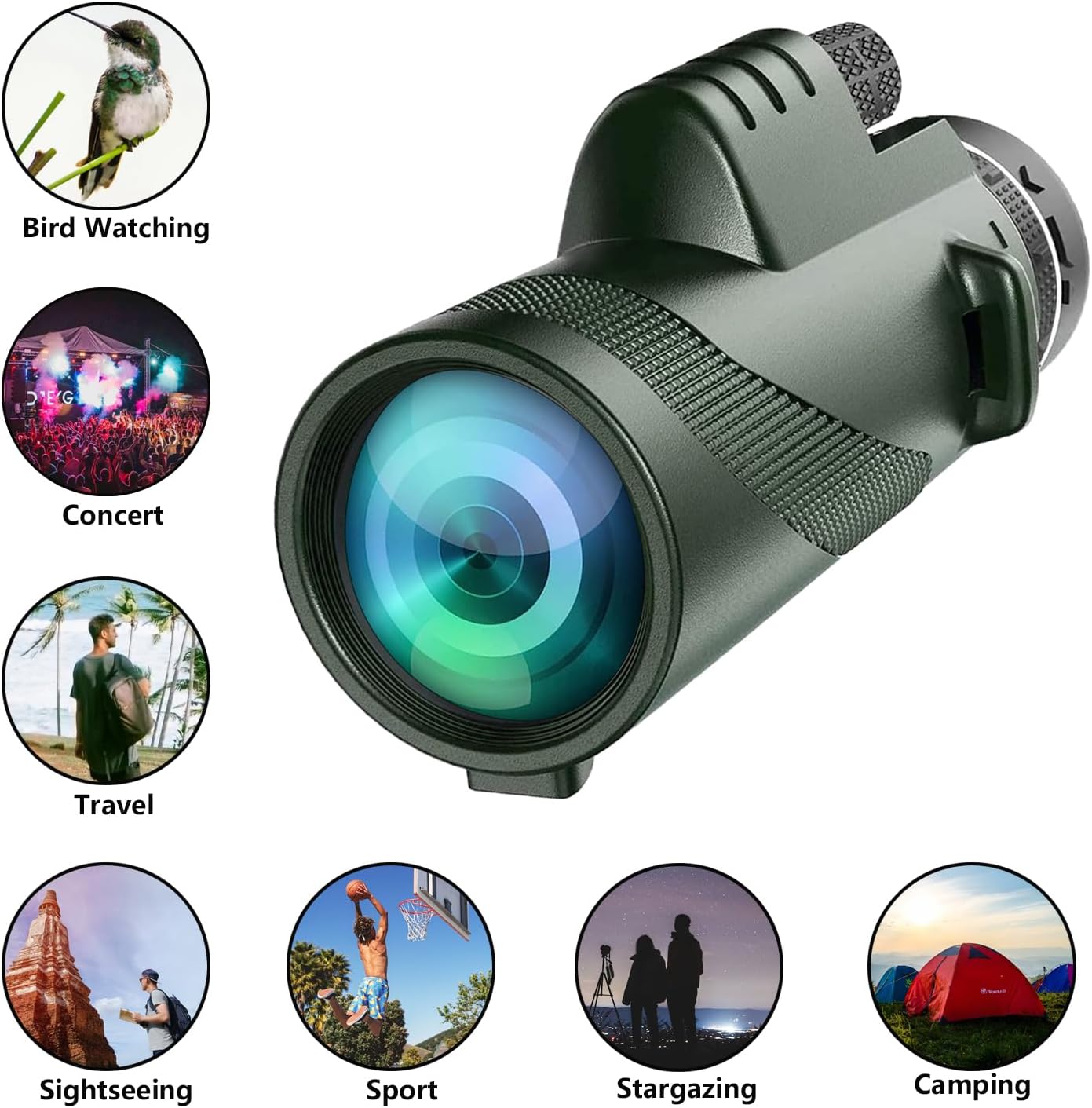 Monocular Telescope 80x100 High Powered for Adults for Smartphone Adapter Telescope Hunting Wildlife Bird Watching Travel Camping Hiking-Green - Image 4