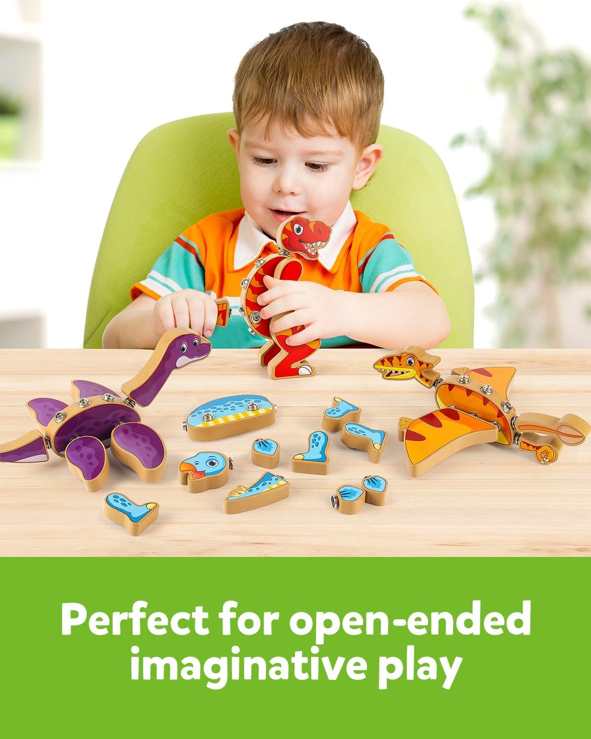 Coogam Dinosaur Snap Together Building Toys, Wooden Take Apart Dinosaur Playset, STEM Montessori Educational Fine Motor Skill Toy Gift for 3 4 5 Years Old Kids - Image 5