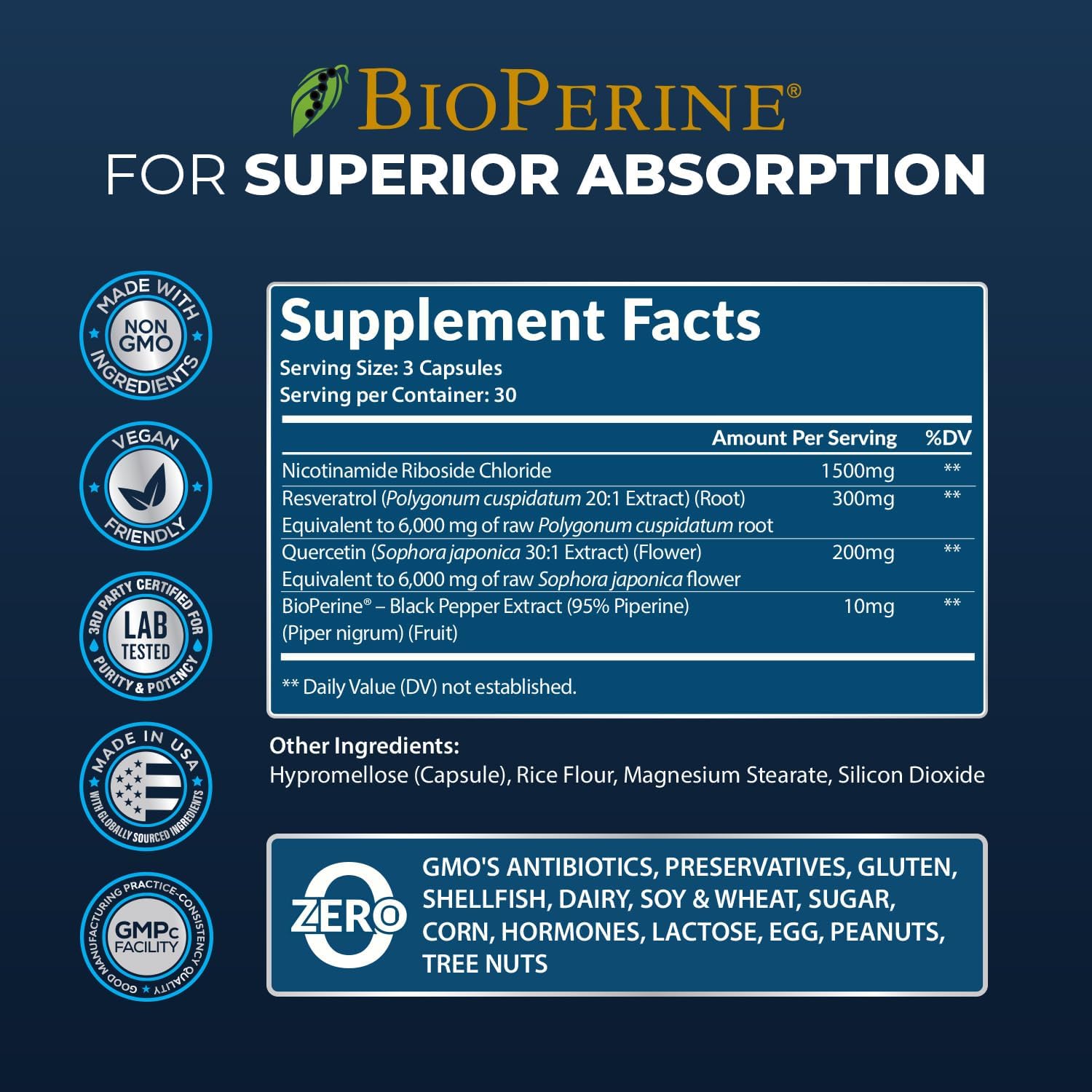 13,510mg NAD+ Supplement- Nicotinamide Riboside, Resveratrol, Quercetin & BioPerine® (High Absorption)- Liposomal NAD Booster for Anti-Aging, Cellular Energy, Skin- For Women & Men- 90 V Capsules - Image 8