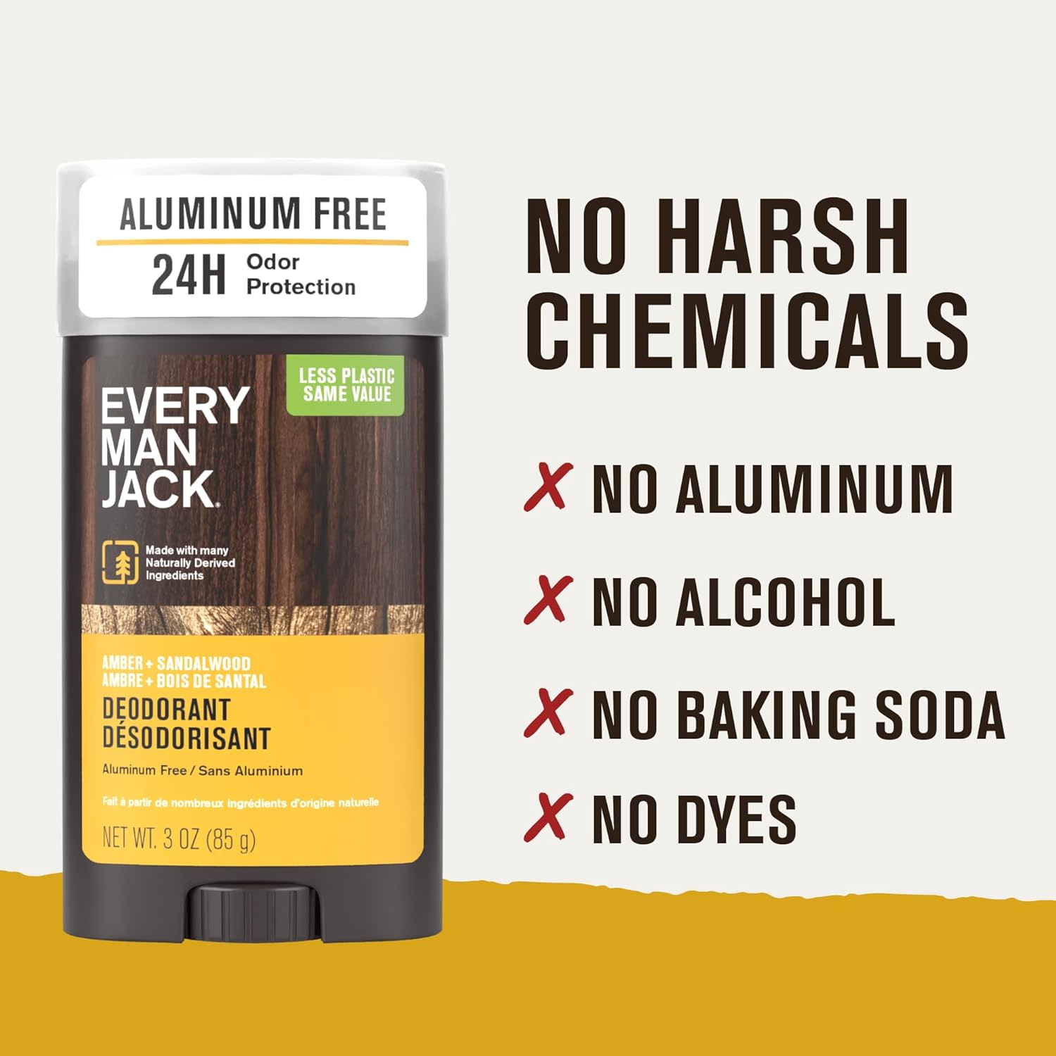 Every Man Jack Amber + Sandalwood Men’s Deodorant - Stay Fresh with Aluminum Free Deodorant For all Skin Types - Odor Crushing, Long Lasting, with Naturally Derived Ingredients - 3oz (4 Pack) - Image 8