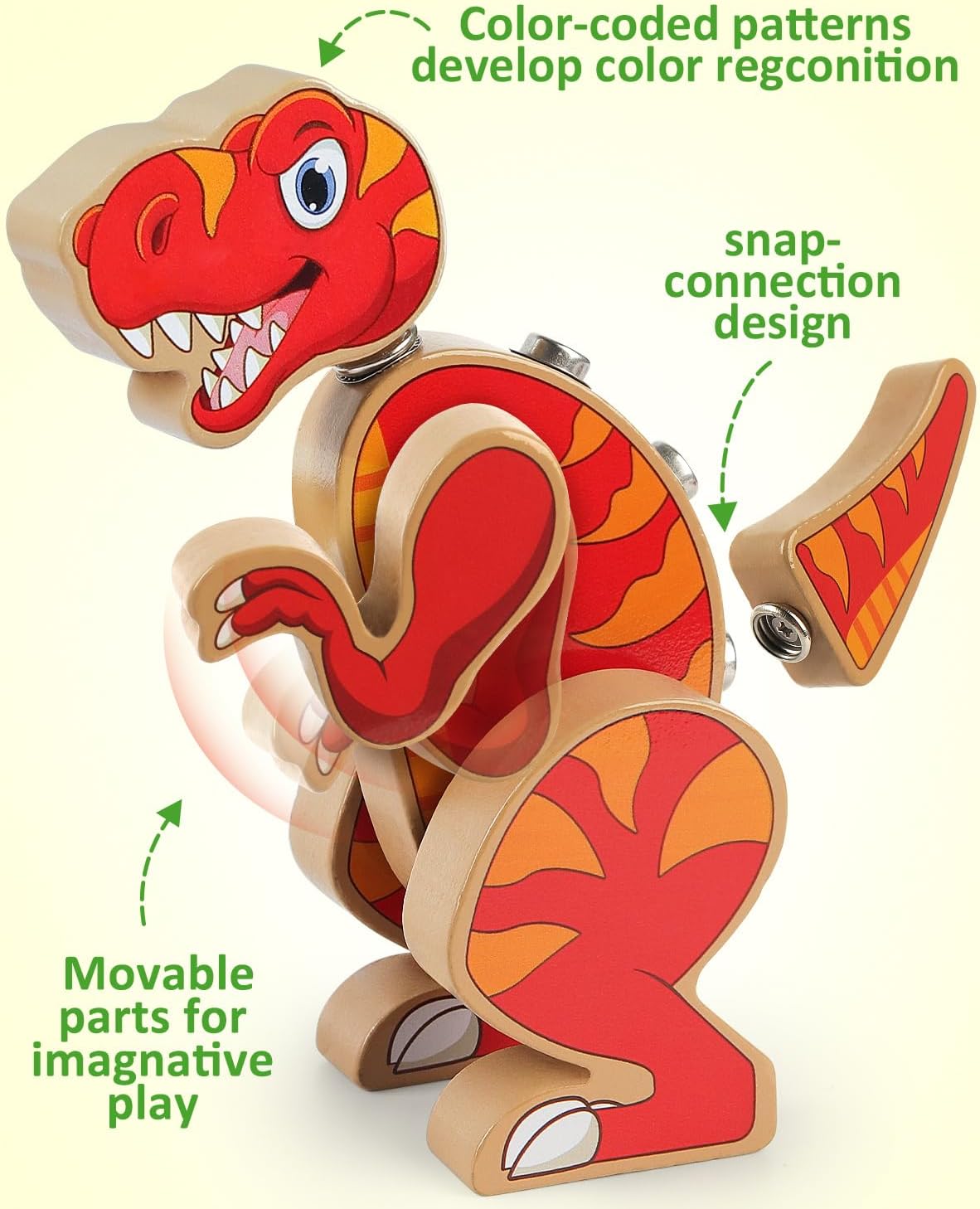 Coogam Dinosaur Snap Together Building Toys, Wooden Take Apart Dinosaur Playset, STEM Montessori Educational Fine Motor Skill Toy Gift for 3 4 5 Years Old Kids - Image 7
