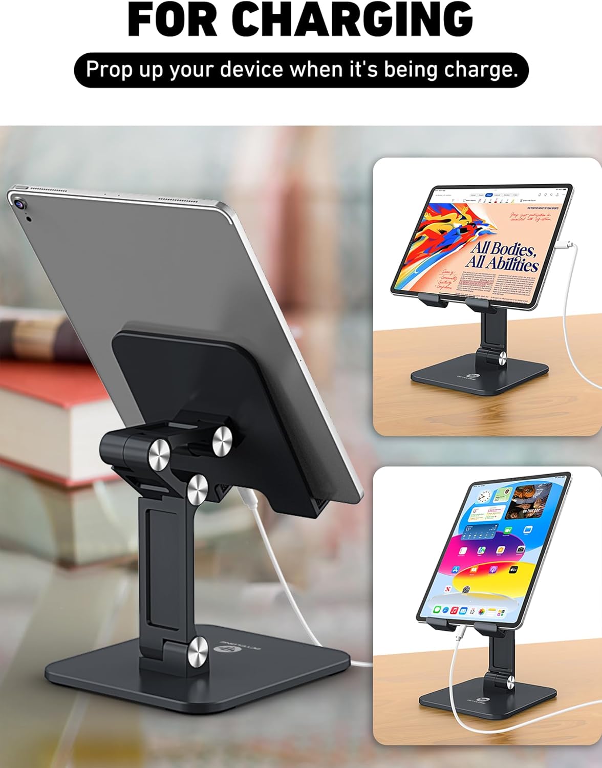 OCYCLONE Tablet Stand, iPad Stand Holder for Desk, Foldable iPad Pro Holder Portable Monitor Stand, Travel Home Office Desk Accessories Compatible with 4-15.6" Kindle iPad Tab iPhone - Black - Image 8