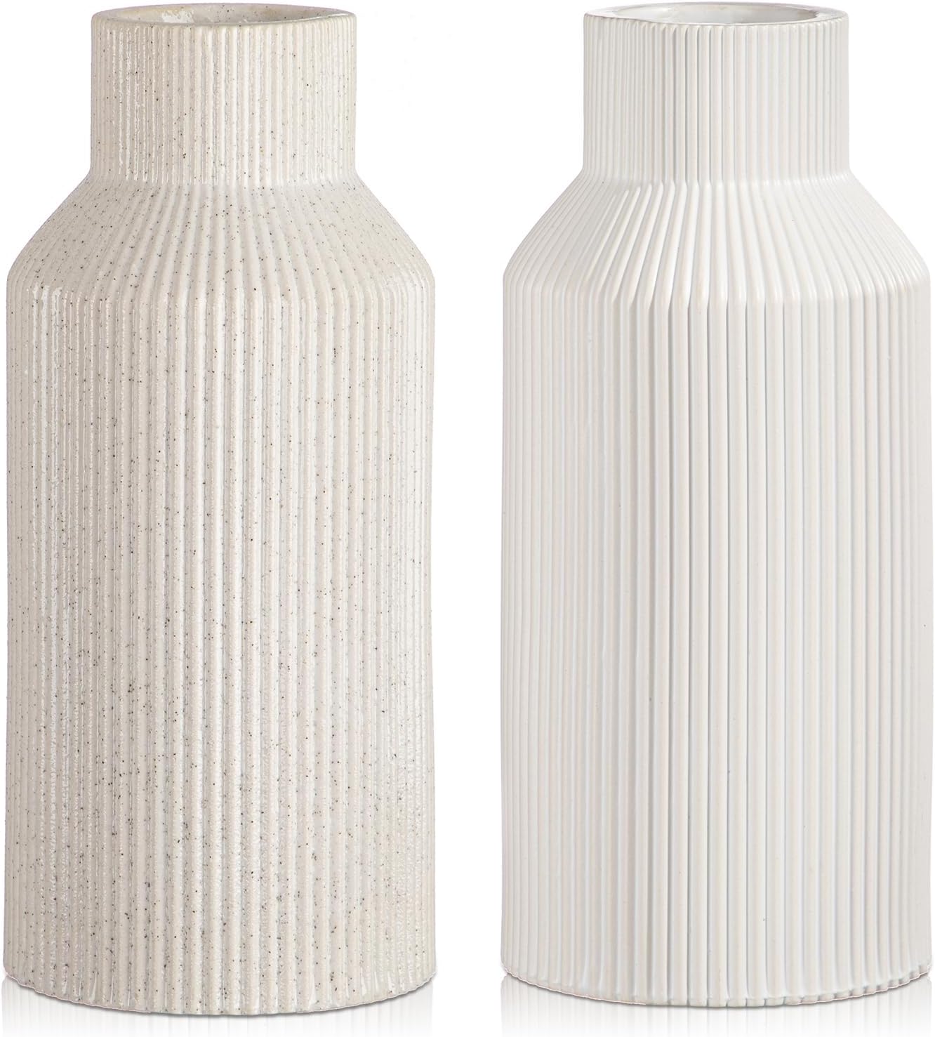Briful White Ceramic Vase Set of 2, Modern Decorative Flower Vase for Home Decor, Minimalist Boho Vases Centerpiece for Table Shelf Home Farmhouse Decorations - Image 2