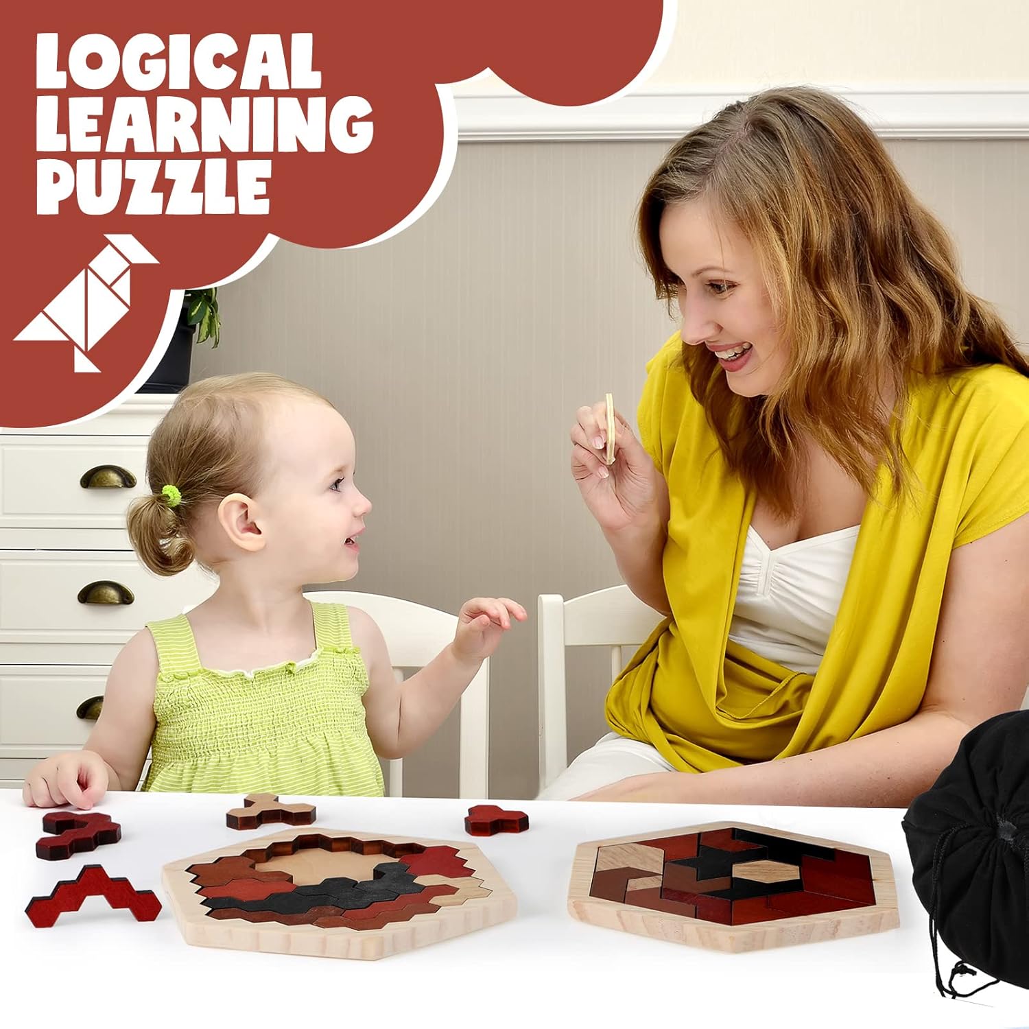 Yunsailing 3 Pack Hexagon Tangram Puzzles Wooden Brain Survivor Puzzles for Adult Russian Blocks Hexagon Tangram Brain Teaser Wood Geometric Jigsaw Challenge Intelligence Teasers Logic Mind Game - Image 7