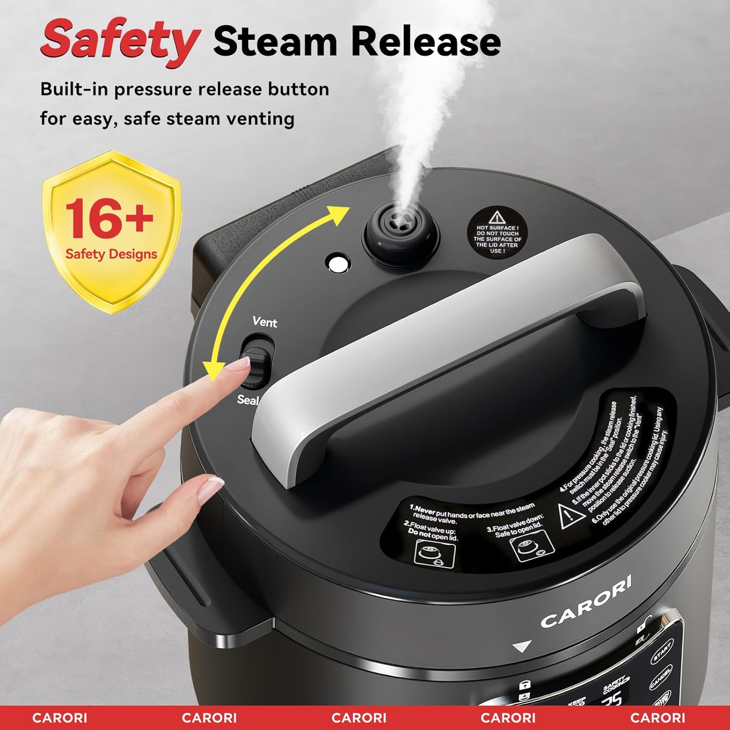 9-in-1 Electric Pressure Cooker 6 Qt, Stainless Steel Inner Pot, Programmable 12 Multi-Function Cooker with Safe Vent Design, Rice Cook, Slow Cook, Sous Vide, Sauté, Warmer & Sterilizer, Black - Image 7