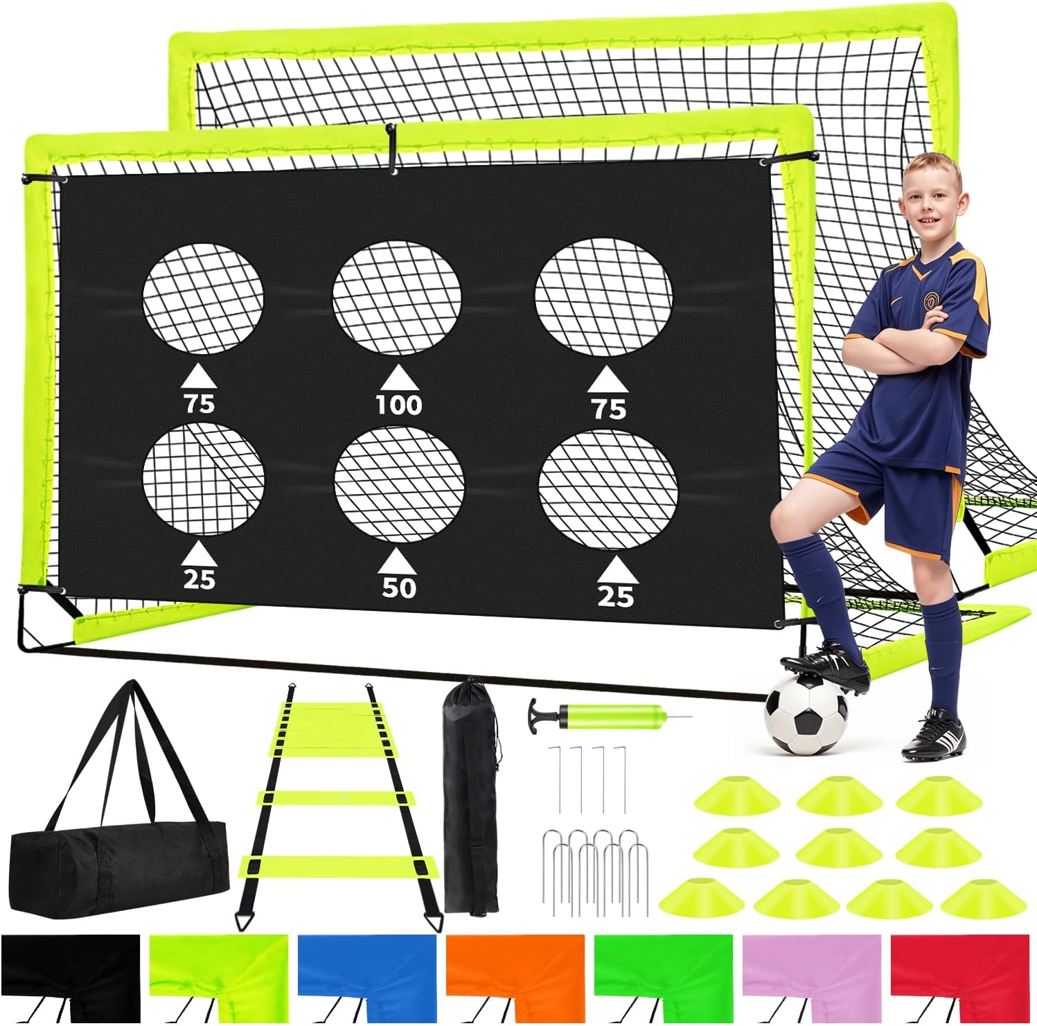 Kids Soccer Goals for Backyard - 6x4 ft Portable Pop Up Soccer Goal Set of 2 with Soccer Ball, Ladder, Cones, and Nets - Ideal for Toddler, Boys, Youth Outdoor Sports Games - Image 2