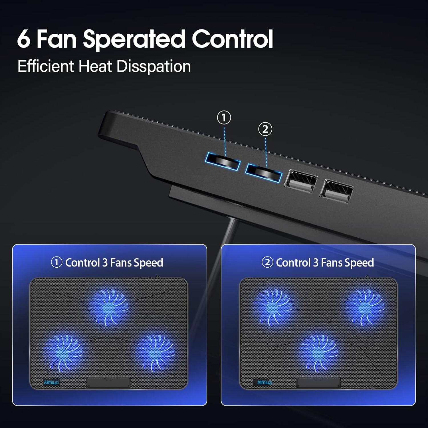 Laptop Cooling Pad, Gaming Laptop Cooler with 6 Quiet Fans, Laptop Fan Cooling Pad Fits 12-17 Inch Laptop, USB Port Powered, 7 Adjustable Height - Image 6
