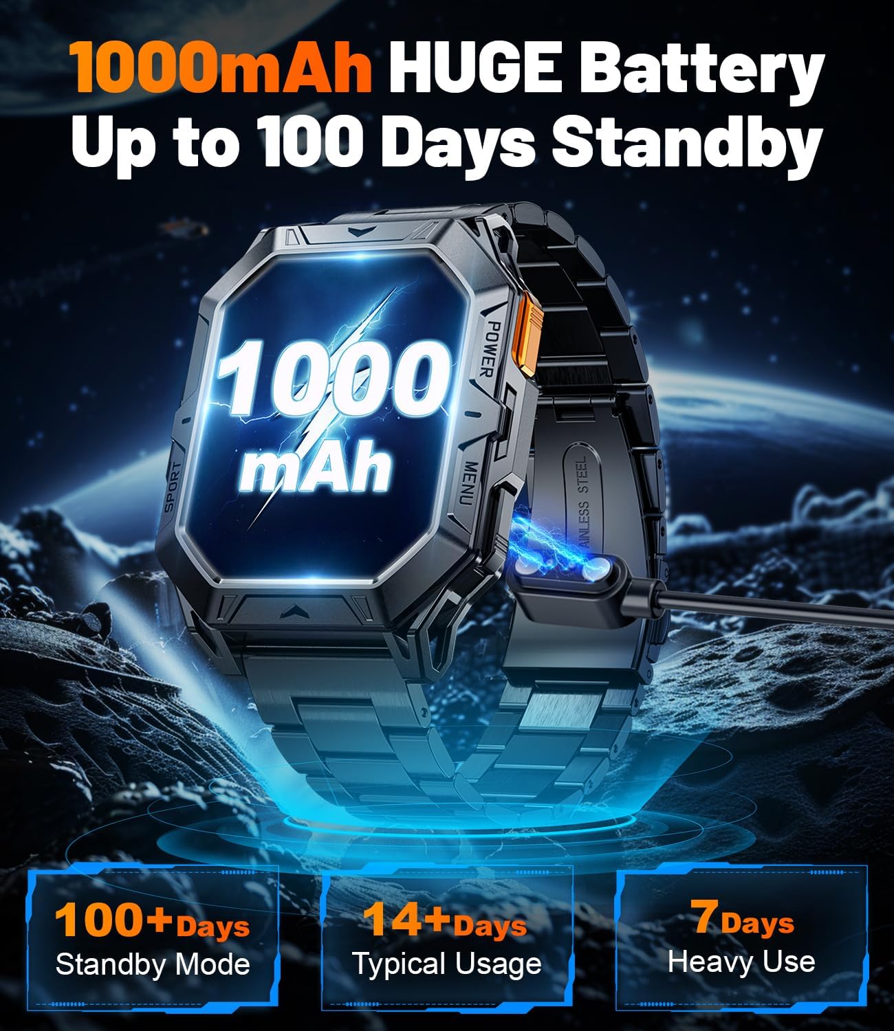 Smart Watches for Men with 100+Day Standbytime(1000mAh, Smart Watch with 2.13" AMOLED, Make/Answer Call, 110 Sports Modes, Military Waterproof, Sleep Monitor, iOS Android Fitness Tracker - Image 3