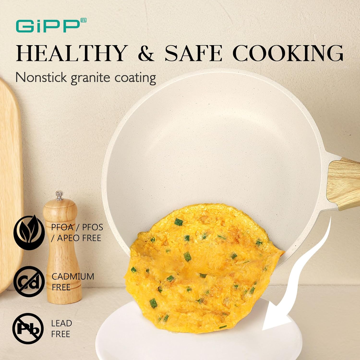 GiPP Pots and Pans Set Non Stick - 14 Pcs White Granite Kitchen Cookware Sets Nonstick Induction Cookware Cooking Pan Set with Frying Pans, Saucepans and Silicone Utensils, PFOS & PFOA Free - Image 7