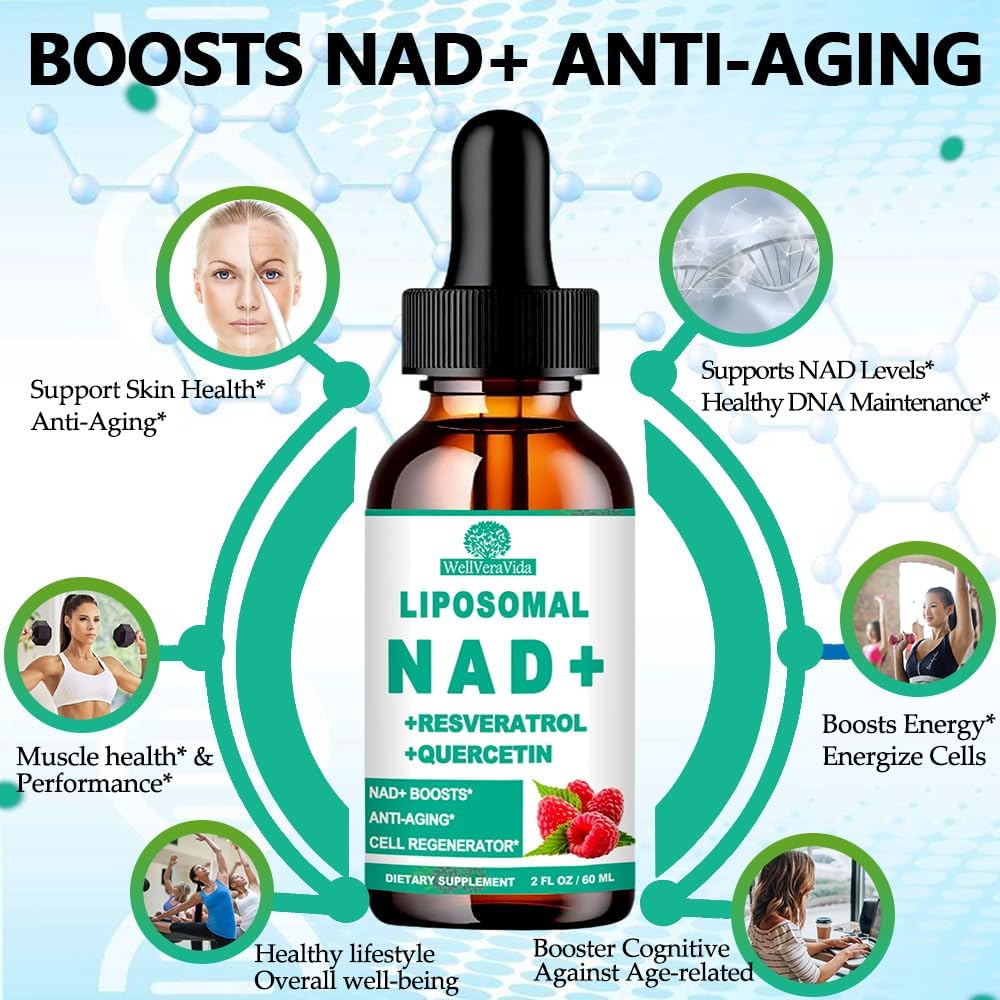 NAD Supplements for Women & Men, Liposomal NAD Nicotinamide Riboside Resveratrol 900mg, TMG, Quercetin, Vitamin B3, Organic Liquid NAD Resveratrol Supplement for Longevity, Energy, Anti-Aging, Focus - Image 4
