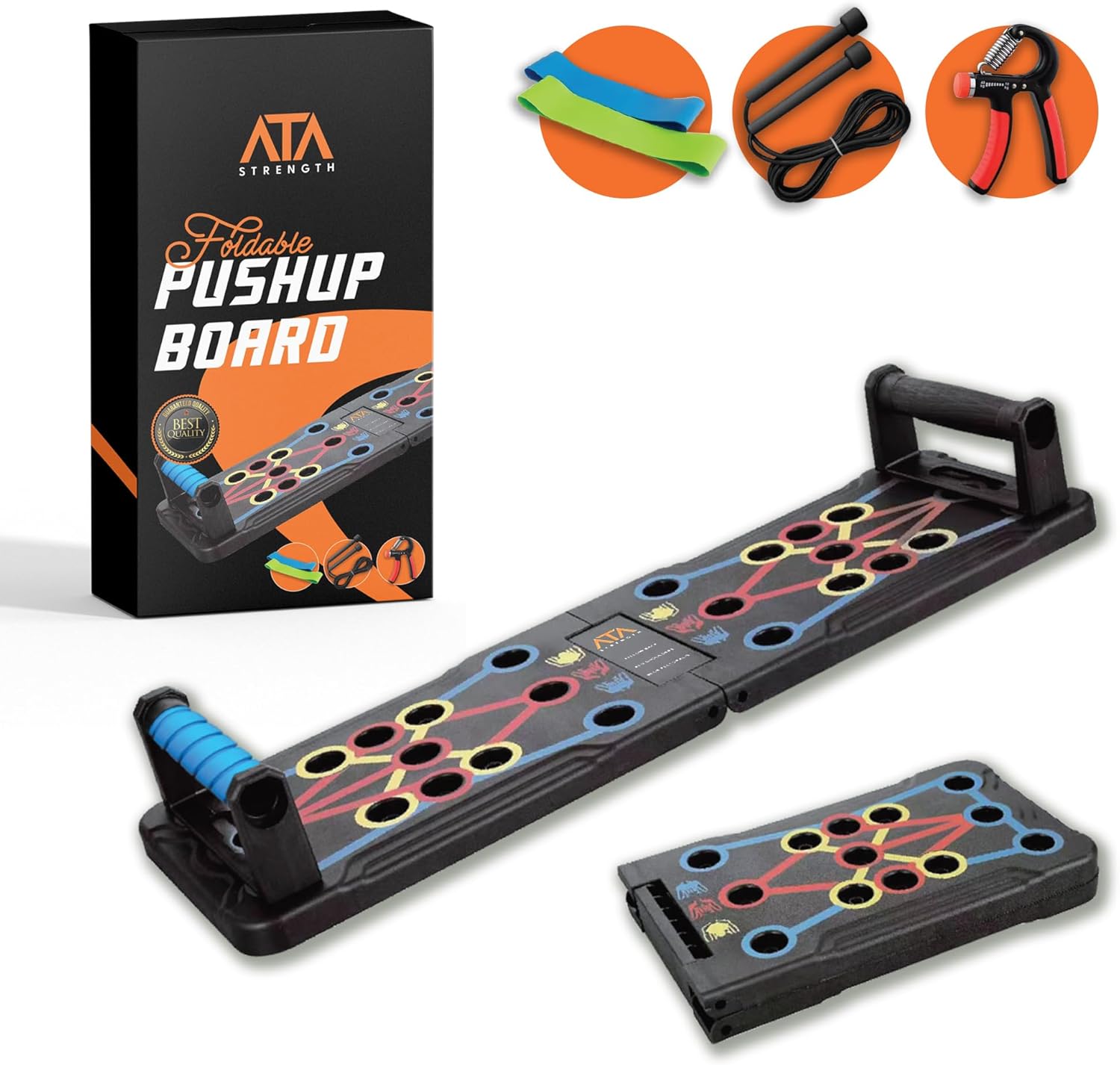 ATA-Strength Heavy-Duty 15-in-1 Foldable Push Up Board for men and women with Adjustable Grip Strengthener, skipping Rope, and 3 Resistance Bands Comprehensive Home Workout System for Targeted Muscle Training and Enhanced Grip Strength - Image 2