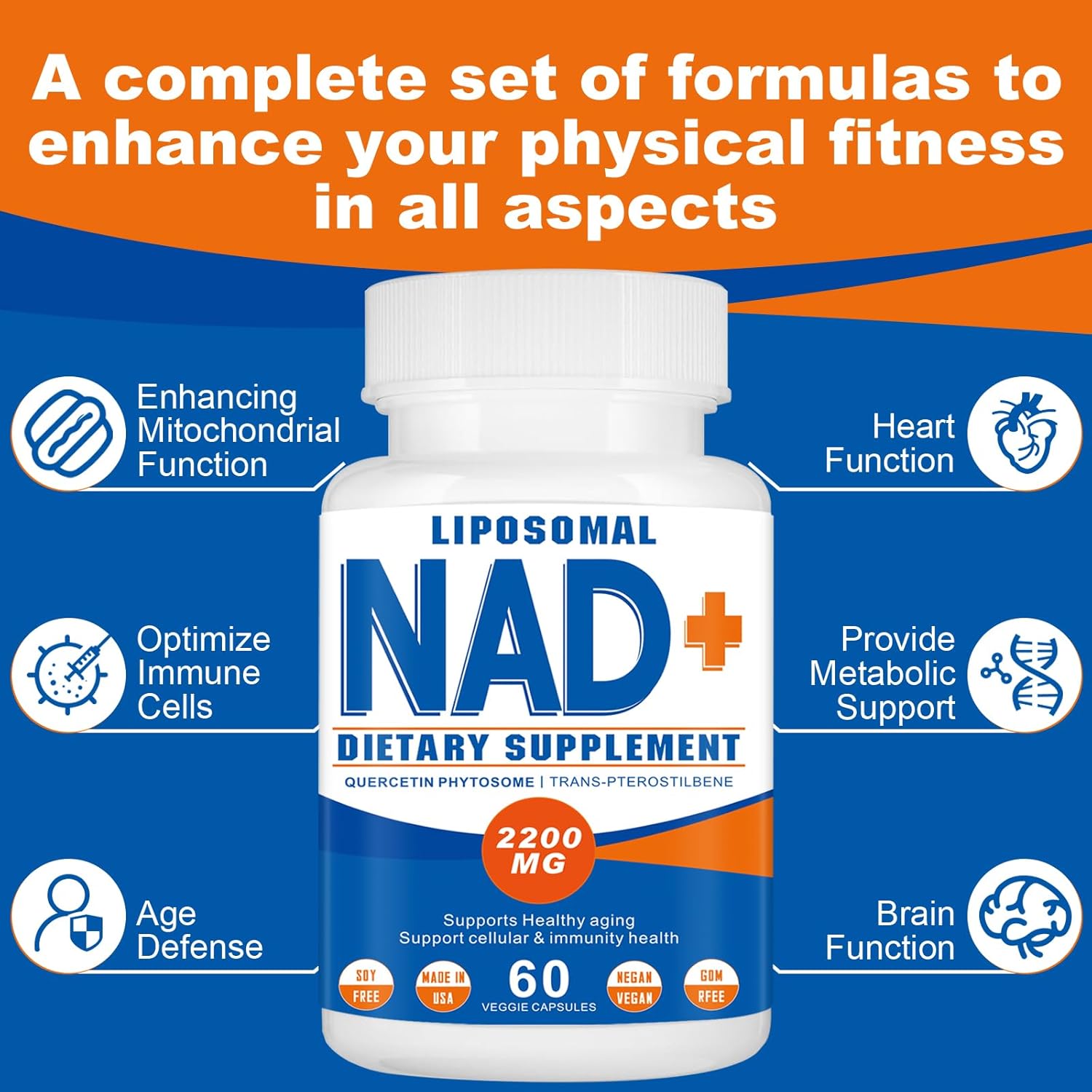 2200mg Liposomal NAD+ Supplement - NAD Supplement for Men and Women, Enhances Cell Energy & Aging Defese, 60 Capsules - Image 4