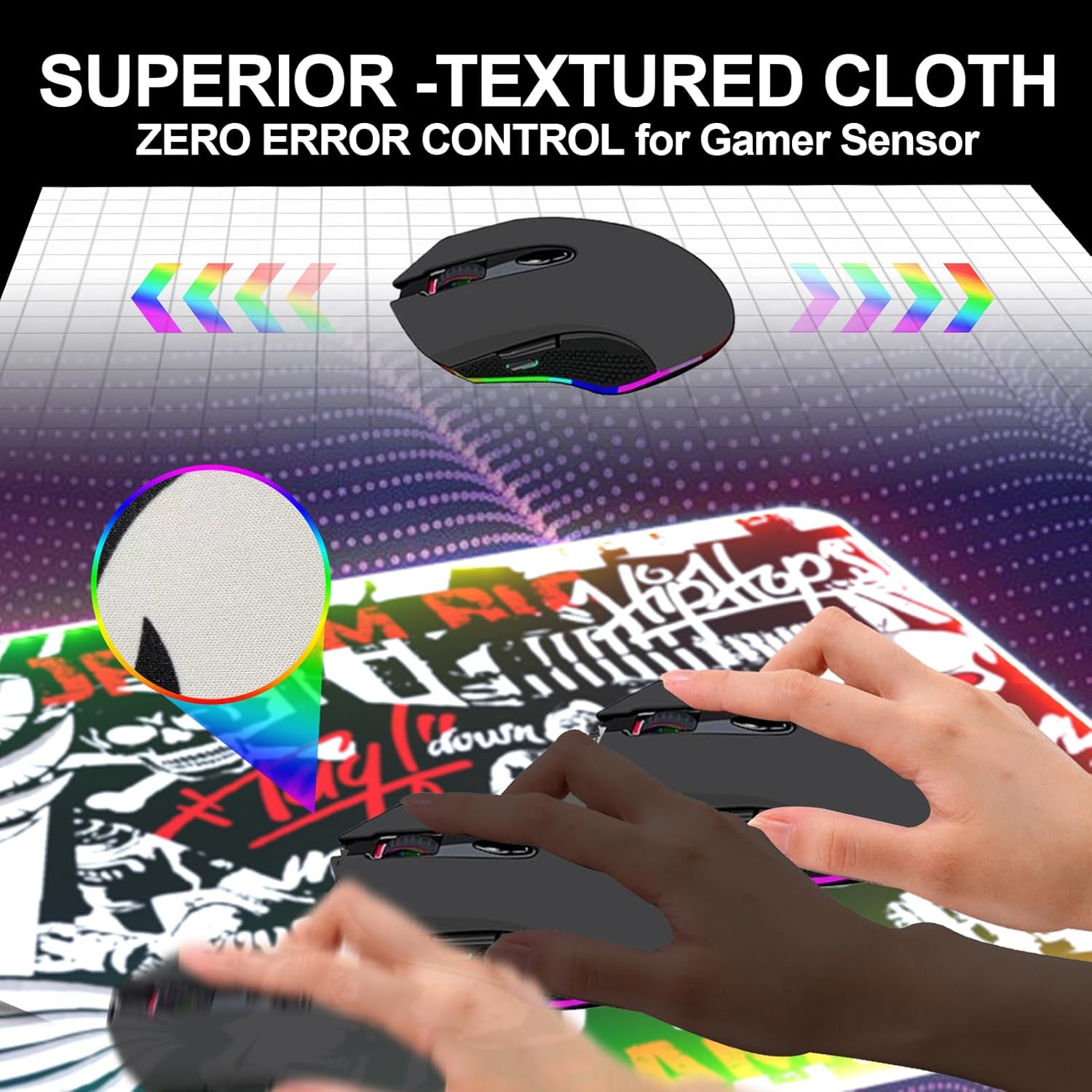 Extra Large RGB Gaming Mouse Pad 35.4x15.7 Inches-Graffiti Nano Textured Cloth 15 Lighting Modes Extended Sleek LED Mouse Pad with Anti-Slip Rubber Base for Esports Gamers Professionals - Image 4
