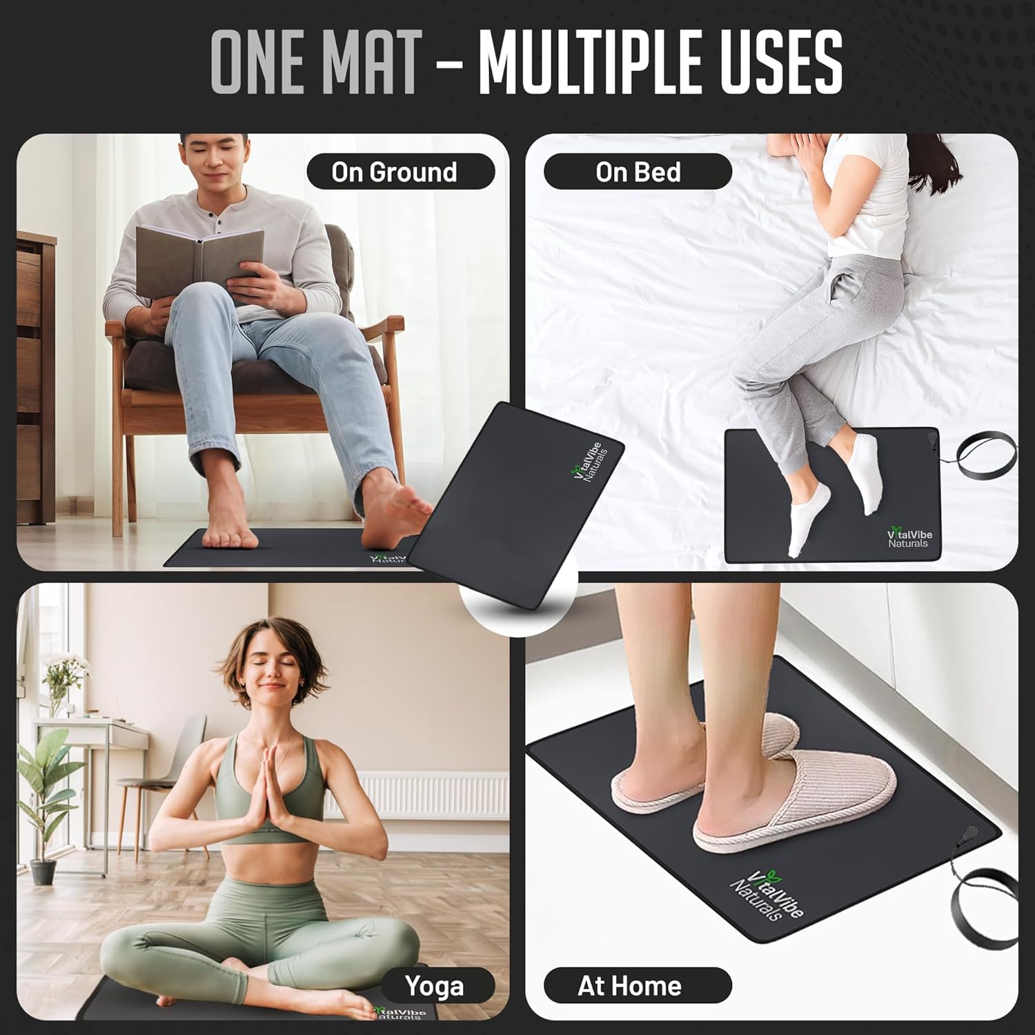 Grounding Mat for Feet Therapy, Sleep & Energy - Anti-Slip & Anti-Static Grounding Pad with Grounding Cord + Adapter + Instruction Manual for Easy Setup, Home & Office (15.7” x 23.6”) - Image 8